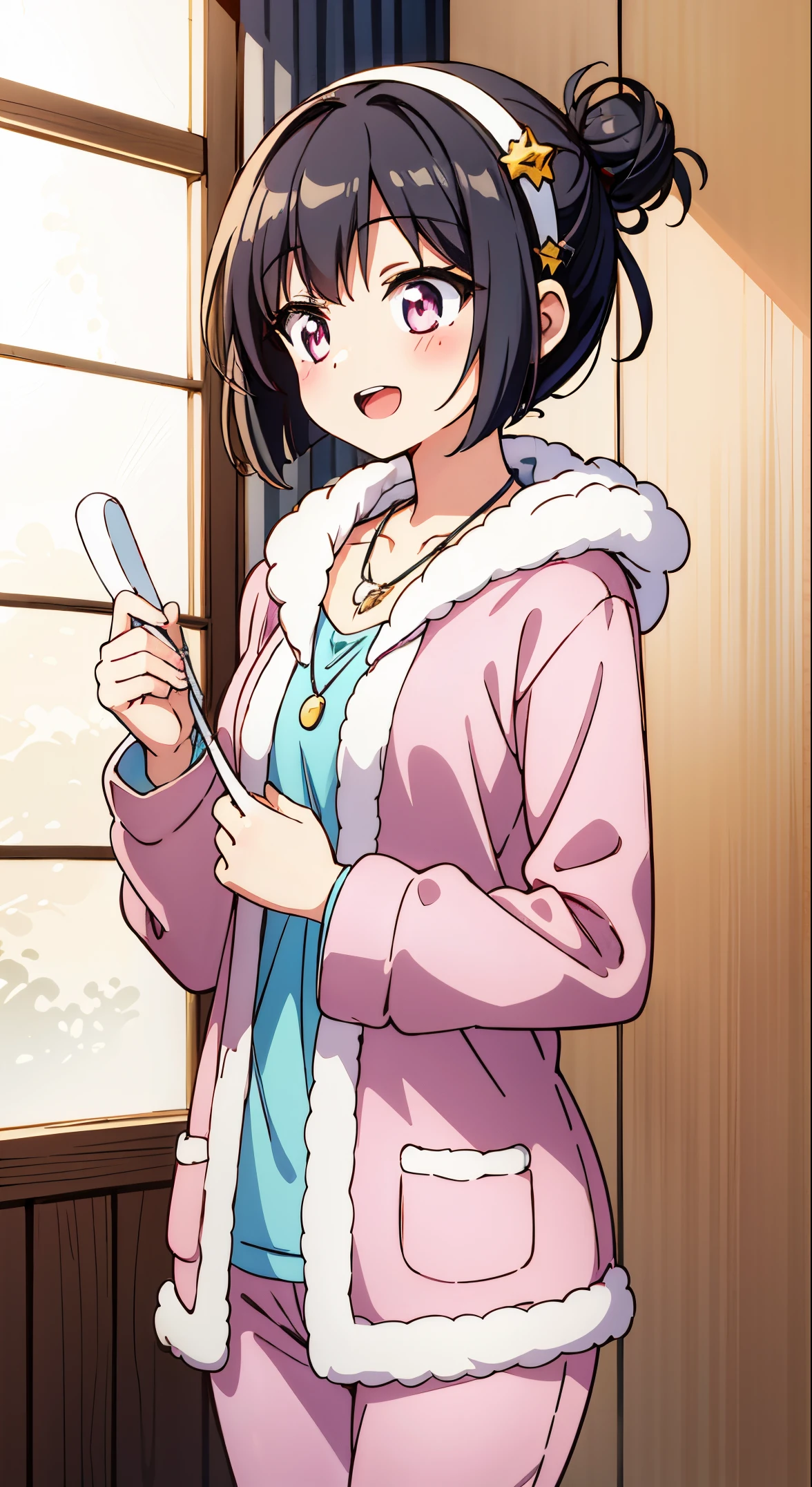 (masutepiece, Transparent air, Transparent eyes,Best Quality, Perfect Anatomy, High quality:1.4), absurderes, absolutely resolution, unbelievable Ridiculous, hight resolution, ultra-detailliert, Official art, Unity 8k壁纸, Kinetic typography,nice hand, Perfect hands, Detailed beautiful hands, Large_filesize, fulcolor, hight resolution, symmetric, exceptional, Best aesthetic, newest, Anime, very beautiful detailed body,The hair,faces,The eye, BREAK, Beautiful Girl, (17 years old girl), Very detailed, colourfull, highest details, 1 beautiful girl, Solo,(Cute:1.5),(Chibi:0.8), (kawaii:1.5),(Lori:0.5),(girl, Cute, Cheerful, Loli face, slightly bulging chest),(A dark-haired,Disheveled short bob,tareme,Pink eyes:1.55),(sano,A smile,Bad face:1.2), (White rabbit ear headband:1.2),Shiny skin,Clear skin, Beautiful skin,(best quality face),(Top quality glowing eyes), (The best smile,Doya face:1.45), 

Winter Wonderland Pajama Party Look,
An adorable fleece pajama set featuring Christmas characters such as reindeer and penguins..,
Long sleeves and full-length pants to keep you warm on cold nights,
Perfect fit with rolled-up sleeves and pants,
Fuzzy slipper socks in holiday colors and patterns,
Luxurious robe with hood and festive trim for added comfort,
BREAK with fuzzy gloves is a great outfit、Complete your cozy ensemble,
Cute Messy Bun Beanie in festive colors, red or green,
Accessories such as hot cocoa mug-shaped necklaces and earrings,
Minimal makeup with rosy cheeks for a sweet bedtime look,
(upward looking gaze :1.2) ,
Looking Up ,
From  above ,depth of fields,
BREAK, BREAK,(morning), inside in room,Closet with futon,A room in a dilapidated apartment,Tatami mats,window,Chabudai,unit bath door,entranceway,scattered diapers,naked girl poster,coke,on  back, tusk, Open mouth, Looking away,depth of fields, BREAK,wakame,wakame,wakame,(Cowboy Shot:1.4), BREAK,(Blurry background:1.3),(absurderes, hight resolution, Super Detail Art),cel shading,Clear Color, Lonely optical effect, Beautiful pictures, Bright glow, mystic atmosphere,(Close-up of girl:1.1), Mystical light particle effect,manga influence, clean line drawings,
 BREAK,wakame,wakame,wakame,(Cowboy Shot:1.4), 

BREAK,(Blurry background:1.3),(absurderes, hight resolution, Super Detail Art),cel shading,Clear Color, Lonely optical effect, Beautiful pictures, Bright glow, mystic atmosphere,(Close-up of girl:1.1), Mystical light particle effect,manga influence, clean line drawings,