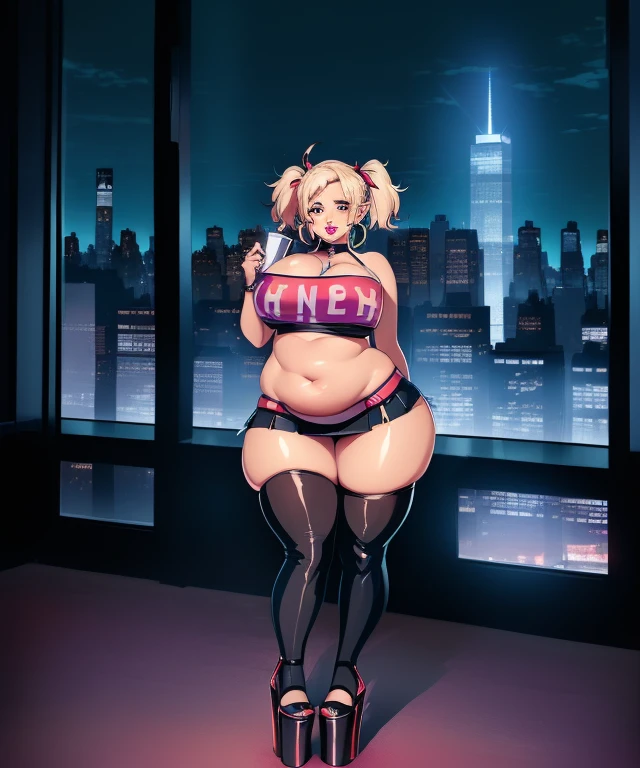 ((masterpiece, Highest quality)), so beautiful, Super detailed, Intricate details, Very detailed, 超High resolution, High resolution, 8k, Perfect Face, One girl, Nicole, Zenless Zero Zone, Neon City, Detailed Background, Vibrant Environmental Background, (Latest anime art style)、asymmetry、Glamorous Body.Backlight,Shiny Hair,Plump thighs、Realistic Flesh,Stylish clothes,Stylish hairstyle,Dynamic Angle,
