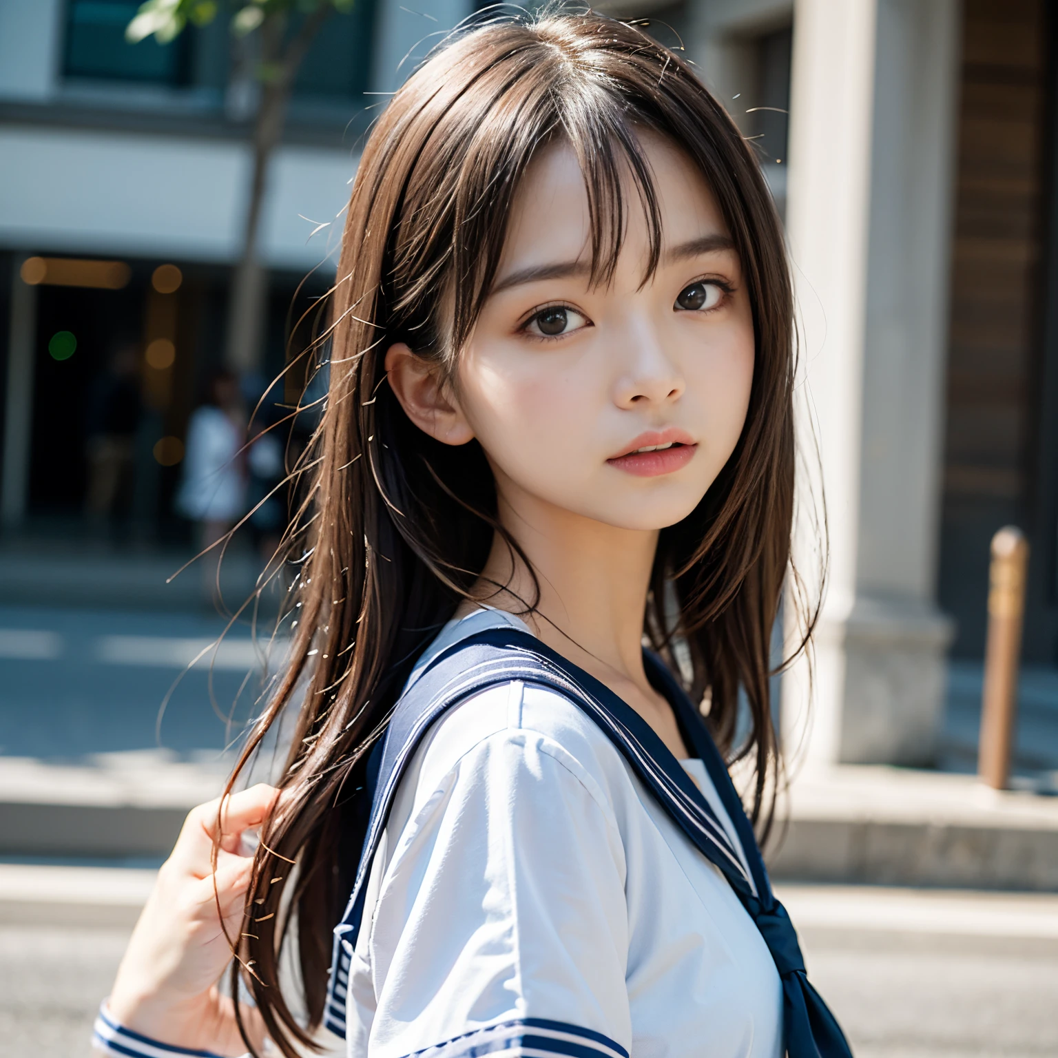 (masutepiece, Best Quality:1.2), 8K, Official art, Raw photo, Full Bord Bill Four、cute butt、Two cute girls、skinny、ars、small tits、unbelievable Ridiculous, (Upper body, 校服、a sailor suit:1.4), Beautiful Girl, Pretty Face, arching back down,、Gold hair ornament on hair、close up, Sailor Suit, Short sleeve, violaceaess, , Street, Looking at Viewer, Film grain, chromatic abberation, Sharp Focus, face lights, Dynamic lighting, Cinematic lighting, Eyes and faces with detailed, Bokeh background,