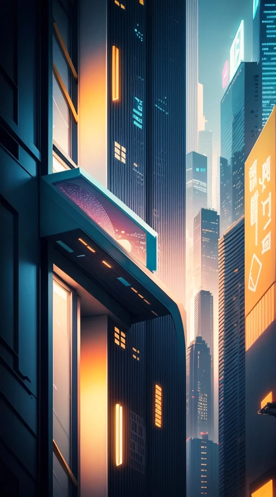 wallpaper design ideas、Regular and simple geometric pattern、colourfull、Slippery texture、realisitic、high-level image quality、Abstract image of a futuristic city