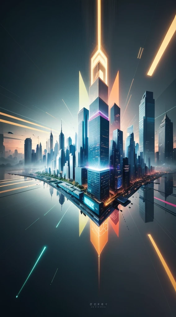 wallpaper design ideas、Regular and simple geometric pattern、colourfull、Slippery texture、realisitic、high-level image quality、Abstract image of a futuristic city