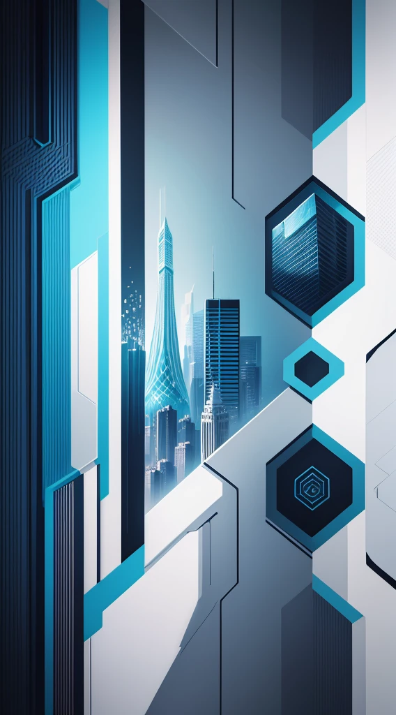 wallpaper design ideas、Regular and simple geometric pattern、colourfull、Slippery texture、realisitic、high-level image quality、Abstract image of a futuristic city