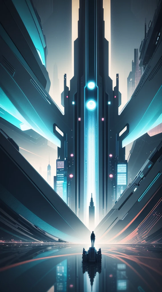 wallpaper design ideas、Regular and simple geometric pattern、colourfull、Slippery texture、realisitic、high-level image quality、Abstract image of a futuristic city