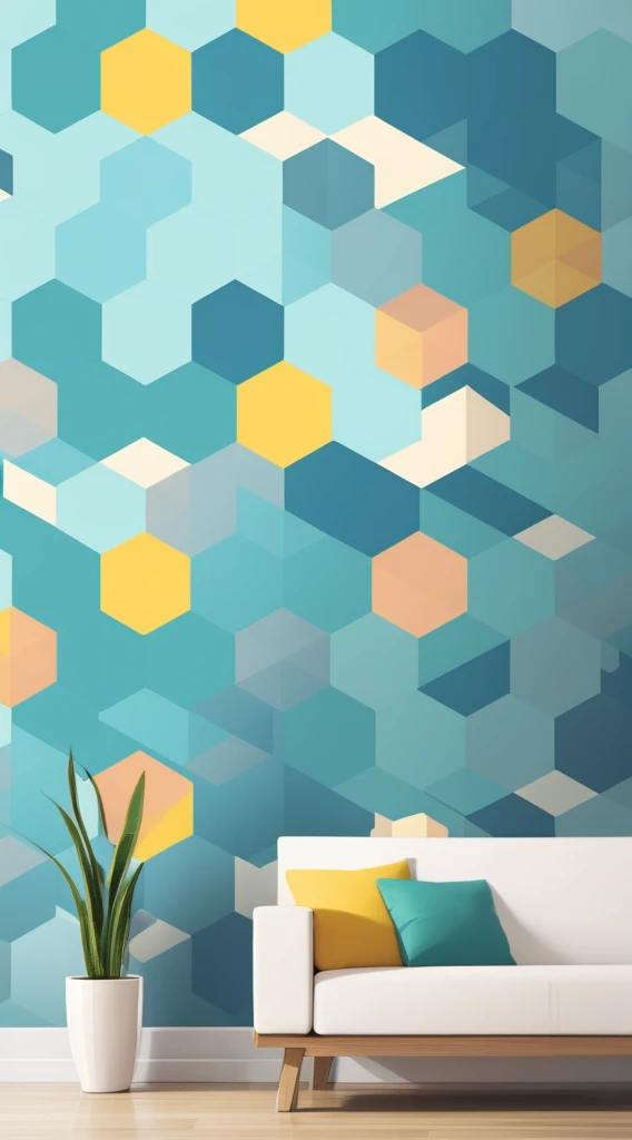 wallpaper design ideas、Simple geometric pattern、colourfull、Slippery texture、realisitic、high-level image quality