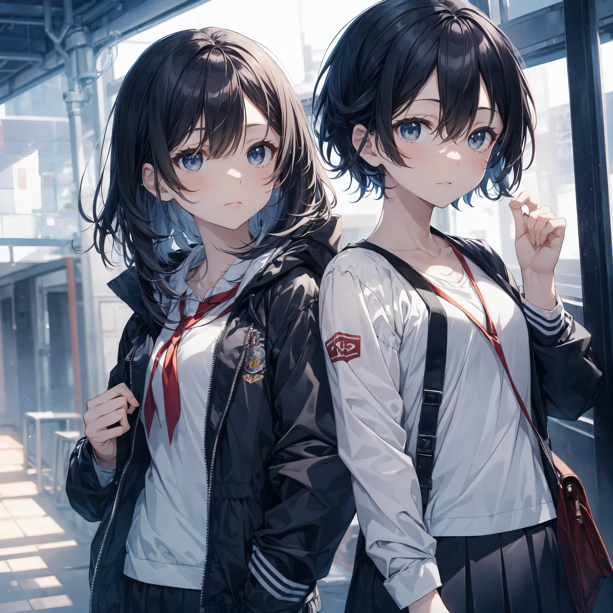 Super high quality by the art god, Ultra-detailed, High resolution, anime moe art style, Best Anime 8K Konachan Wallpapers, Pixiv Contest Winner, Perfect Anatomy, BREAK,(Draw a girl sleepily walking to school. ),BREAK, 1girl in, (Solo,Lori,child,13years:1.3),Full limbs, complete fingers,a junior high school student, Androgynous attraction, (Very short hair), Sleeping hair, hair messy, flat chest, Small butt, groin, Small eyes,Beautiful detailed black eyes, Well-proportioned iris and pupils, disgusted eye,  High resolution detailed hair, School uniform, Skirt, On the way to school. BREAK,super detailed skin, Best lighting by famous artists, 8K, Illustration,