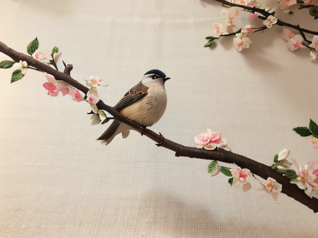 embroidery, intricate embroidery, floral embroidery, The pattern is a bird perched on a flower branch，Lovely detailed artwork, silk dress，The cloth，Add details, The content is very detailed, The content is very detailed, tmasterpiece，ultraclear，