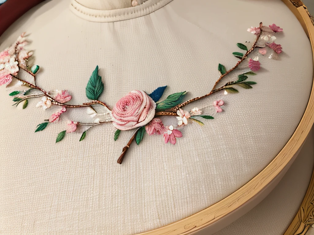 embroidery, intricate embroidery, floral embroidery, The pattern is a bird perched on a flower branch,Lovely detailed artwork, silk dress,The cloth,Add details, The content is very detailed, The content is very detailed, tmasterpiece,ultraclear,