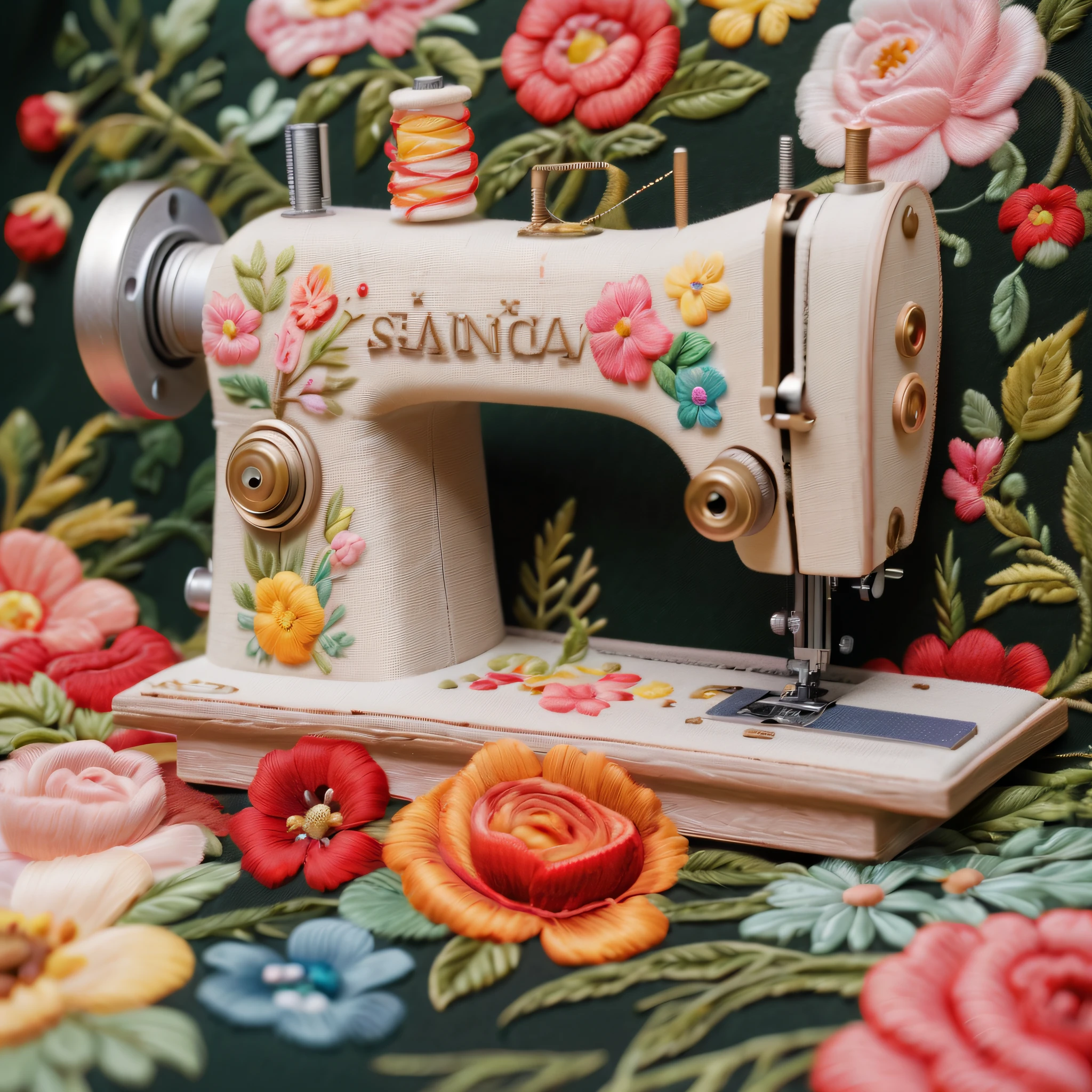 Best quality，tmasterpiece，超高分辨率，（Live photos：1.4），（sewing machine,），（embroidery，punch tip，embroidery），（Too much color quality，high detal，tmasterpiece，movie light effect，4K，lightand shade contrast）