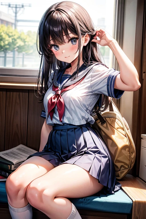 a sailor suit, hi-school girl, Cute Schoolgirl, School Girl, Japan school uniform, High school girl posing, a japanese girl, dressed as schoolgirl, Japanese Models, wearing japanese school uniform, thighs thighs thighs thighs