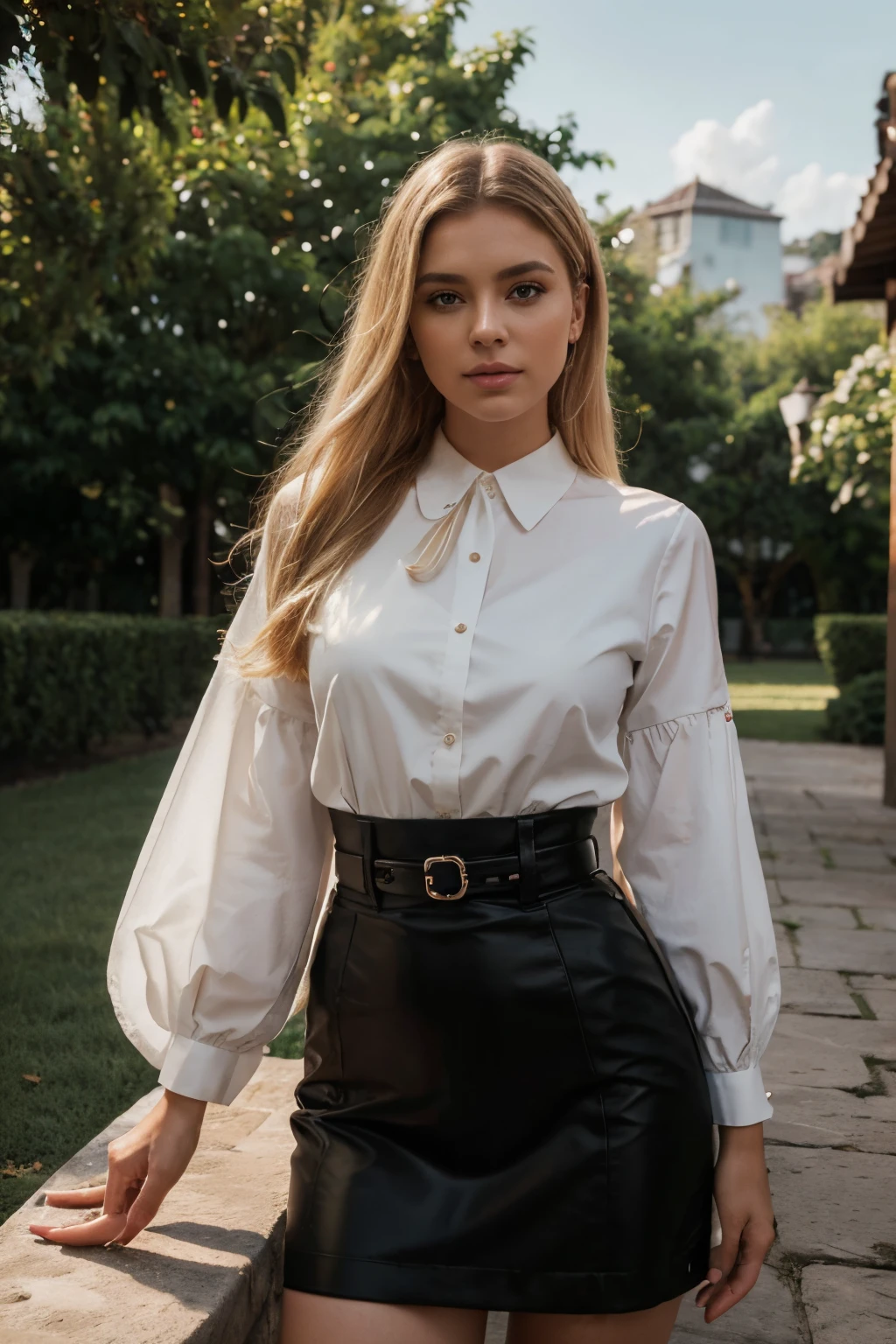 gera a imagem de uma mulher com roupa preta, executive style your face is extremely real. como uma foto. The woman is blonde,. Ela tem 160 cm de altura e pesa 60 kg. a foto tem qualidade 8k, fotos tiradas pela Hasselblad + incrivelmente detalhada, nitidez, detalhes + profesional lighting, photo lighting + 50mm, 80mm, 100m + galeria lightroom + fotos do behance + unsplash, This state-of-the-art camera and lens combo in your hands is designed for exquisite portraits, and now take this moment to reveal your unique beauty amidst this enchanting setting --ar 2:3 50 --v 5.2 --s 2