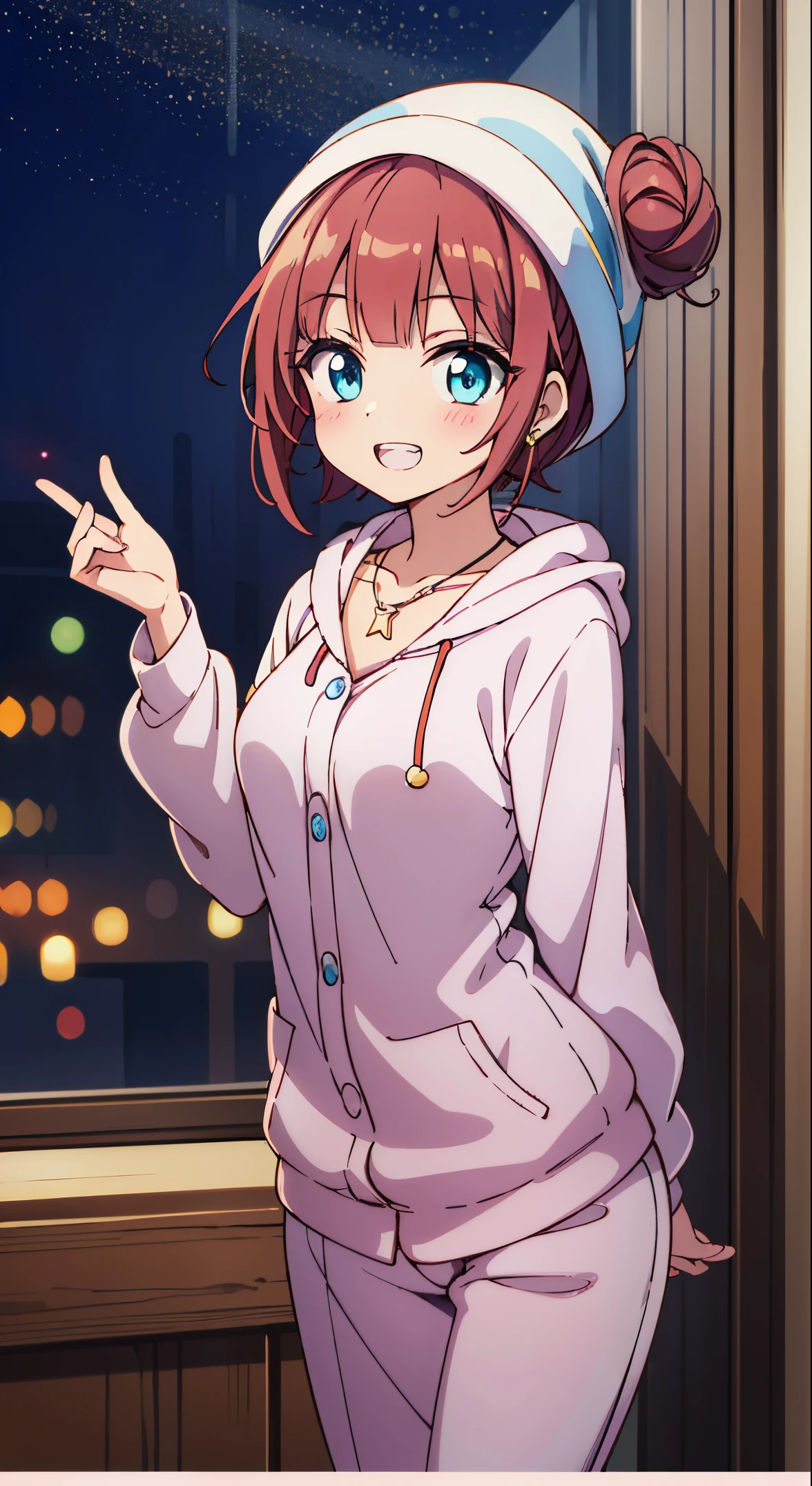 (masutepiece, Transparent air, Transparent eyes,Best Quality, Perfect Anatomy, High quality:1.4), absurderes, absolutely resolution, unbelievable Ridiculous, hight resolution, ultra-detailliert, Official art, Unity 8k壁纸, Kinetic typography,nice hand, Perfect hands, Detailed beautiful hands, Large_filesize, fulcolor, hight resolution, symmetric, exceptional, Best aesthetic, newest, Anime, very beautiful detailed body,The hair,faces,The eye, BREAK, 1 beautiful girl, (Cute:1.5), (Chibi: 0.8), (kawaii: 1.5), (Lori: 0.5), (17 years old girl), BREAK(Red hair, short-hair,2 hair buns,Blunt bangs:1.4),(:D,grin:1.3),{Heterochromia,pale blue eyes,pale green eyes, Eye Highlights,The first hyperfine stars:1.5},Star eyes silhouette thick eyelashes, Double eyelids:1.2),(de pele branca),BREAK,Clear skin,Beautiful skin, ,(best quality face),(Top quality glowing eyes),(The best smile,:D:1.45) ,
Winter Wonderland Pajama Party Look,
A cute fleece pajama set with Christmas characters such as reindeer and penguins...,
Long sleeves and full-length pants to keep you warm on cold nights,
Perfect fit with rolled-up sleeves and pants,
Fuzzy slipper socks in holiday colors and patterns,
Luxurious robe with hood and festive trim for added comfort,
BREAK with fuzzy gloves is a great outfit、Complete your cozy ensemble,
Cute Messy Bun Beanie in festive colors, red or green,
Accessories such as hot cocoa mug-shaped necklaces and earrings,
Minimal makeup with rosy cheeks for a sweet bedtime look,
(upward looking gaze :1.2) ,
Looking Up ,
From above ,depth of fields,
BREAK, BREAK,(morning), inside in room,Closet with futon,A room in a dilapidated apartment,Tatami mats,window,Chabudai,unit bath door,entranceway,scattered diapers,naked girl poster,coke,on back, tusk, Open mouth, Looking away,depth of fields, BREAK,wakame,wakame,wakame,(Cowboy Shot:1.4), BREAK,(Blurry background:1.3),(absurderes, hight resolution, Super Detail Art),cel shading,Clear Color, Lonely optical effect, Beautiful pictures, Bright glow, mystic atmosphere,(Close-up of girl:1.1), Mystical light particle effect,manga influence, clean line drawings,
BREAK,wakame,wakame,wakame,(Cowboy Shot:1.4),
BREAK,(Blurry background:1.3),(absurderes, hight resolution, Super Detail Art),cel shading,Clear Color, Lonely optical effect, Beautiful pictures, Bright glow, mystic atmosphere,(Close-up of girl:1.1), Mystical light particle effect,manga influence, clean line drawings,