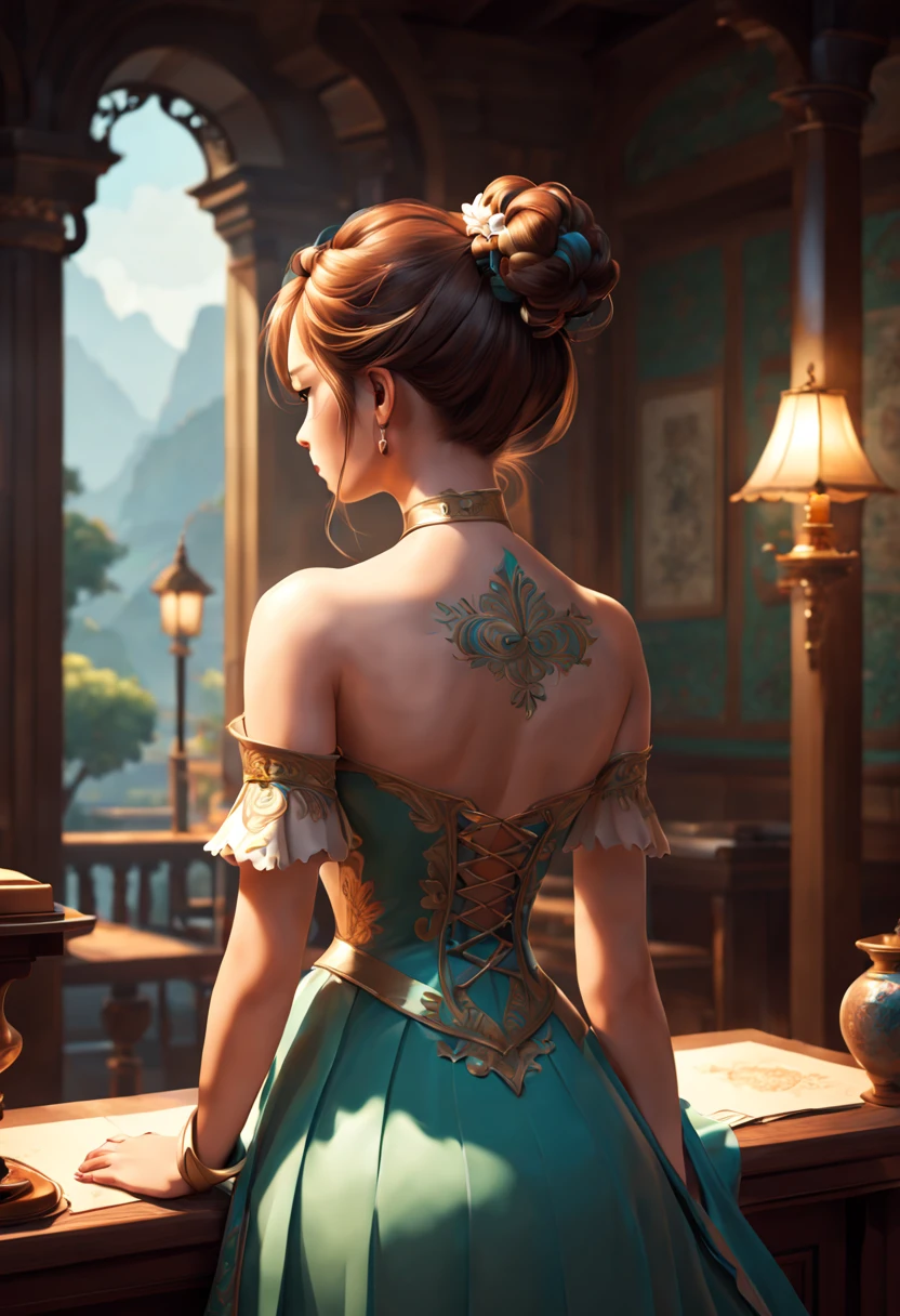 embroidery art, 1girl, backview, intricate, (best quality, masterpiece, Representative work, official art, Professional, unity 8k wallpaper:1.3)