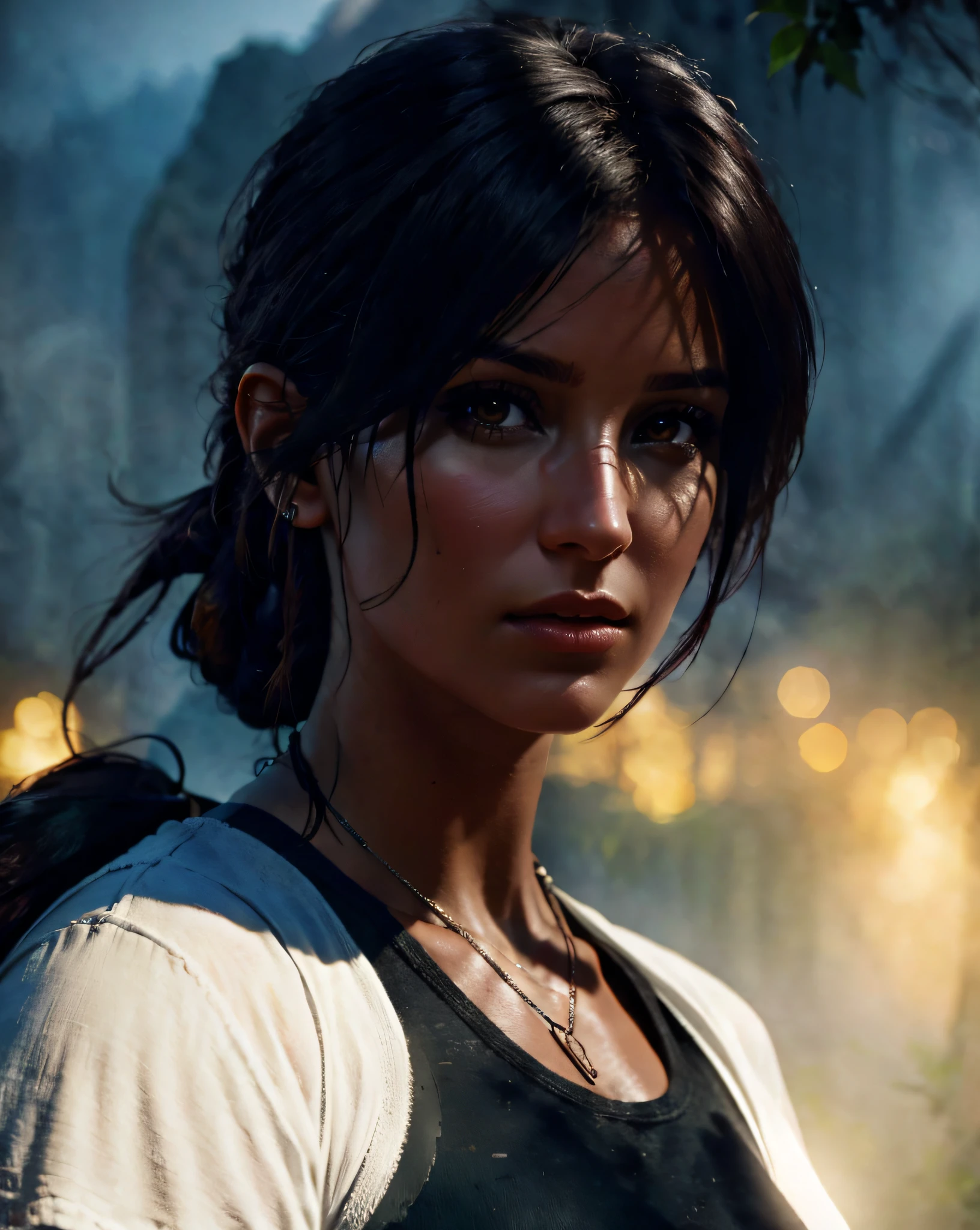 Grand plan d'une femme au collier autour du cou, Portrait de Lara Croft, Tomb Raider Magnifique, 4k detailed digital art, Lara Croft, Atey Ghaïan 8 K, Digital art of video games, Chell, l'ombre de Tomb Raider, 4k highly detailed digital art, Stunning character art, beautiful avatar pictures, Cadre de Tomb Raider