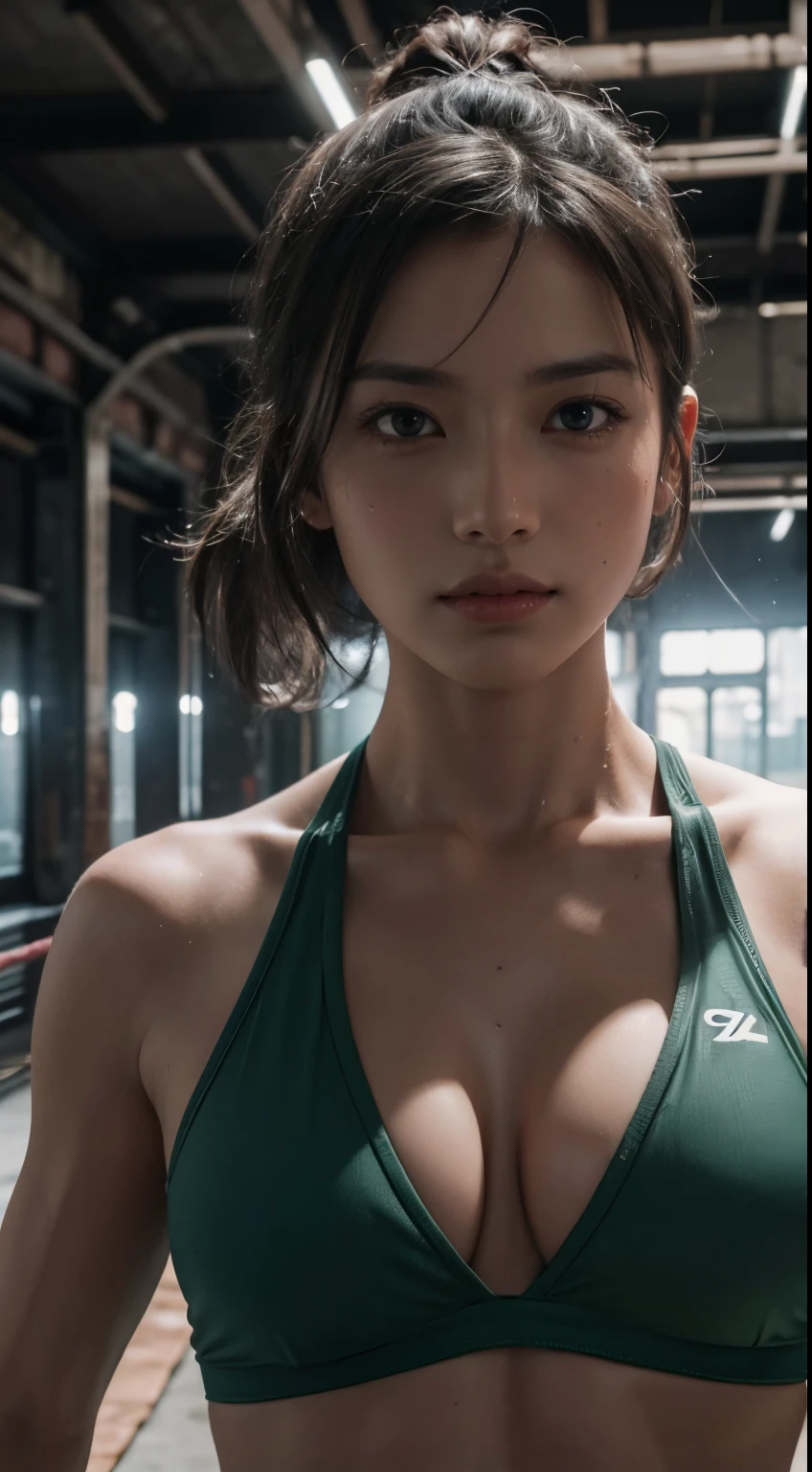 Best Quality,4K,8K,hight resolution,masutepiece:1.2,Ultra-detailed,(Realistic,Photorealistic,Photorealsitic:1.37),,Ultra-fine painting,Sharp Focus,Physically-based rendering,extreme detail description,Professional,Vibrant colors,

sexy muscular boxing girl,sports bikinis,Battle in an old abandoned factory,,Tense and tense atmosphere,,Sweat drips from a toned body,Train your muscles under harsh industrial lighting,Scarred and bloody face、It contrasts with the mesmerizing beauty,Battle of strength and elegance,,Expressions of determination and focus,Capture the raw power and grace of the female form in combat,A scene that blends sensuality with combat brutality、Realistic skin texture、Underground Fight、