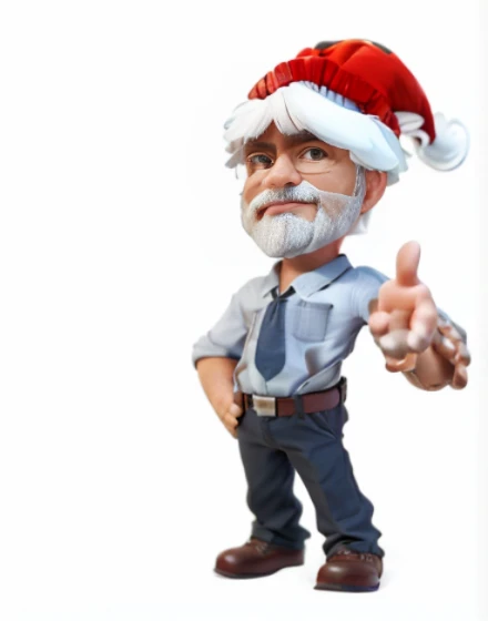 Belo desenho 3D na frente com cabelos longos e barba longa, old man's hands crossed,Papai Noele bem feliz