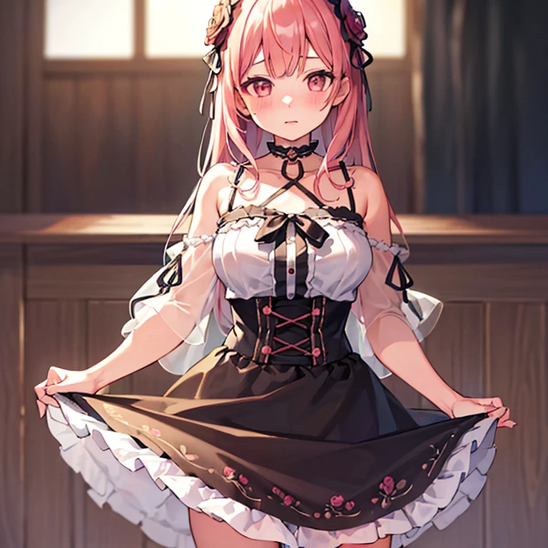 Highest quality, masterpiece, 4K, Highly detailed face, Highly detailed skin, Highly detailed wallpaper, Japanese anime, Second Dimension, Small face, Big Breasts, Normal body, Accurate body, Fine skin, Very beautiful cleavage, NSFW, whole body, One girl, A face that makes you want to have sex, On the bed, Sweaty, Cosplay, , mini skirt, Cowgirl, Angle from below