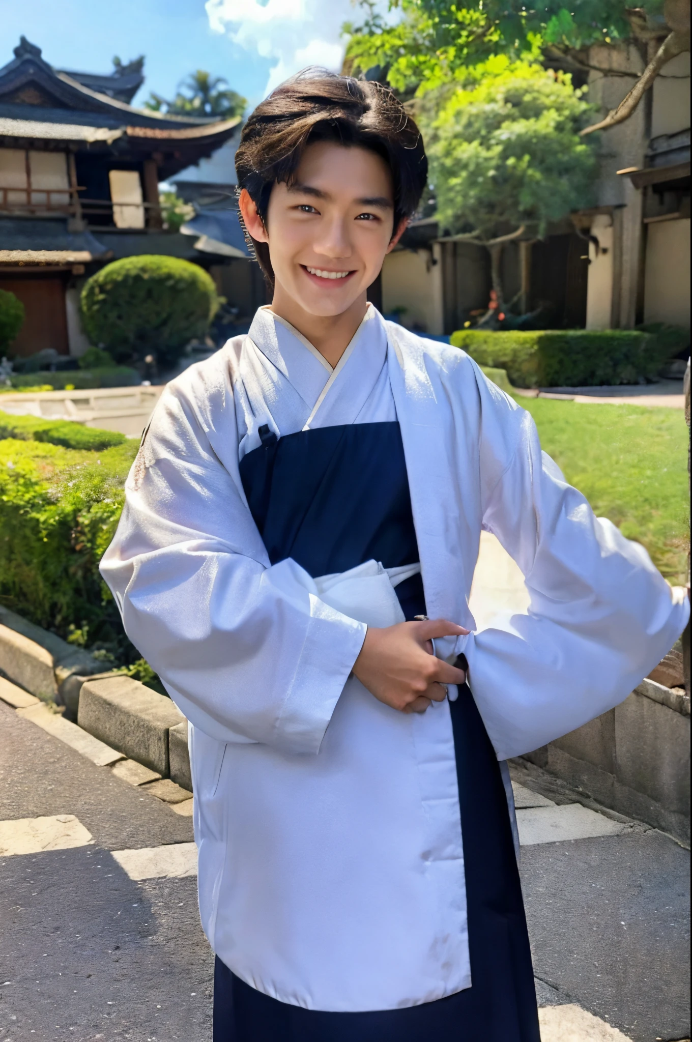 in the edo era　18year old　twinks　Noble attire　a smile