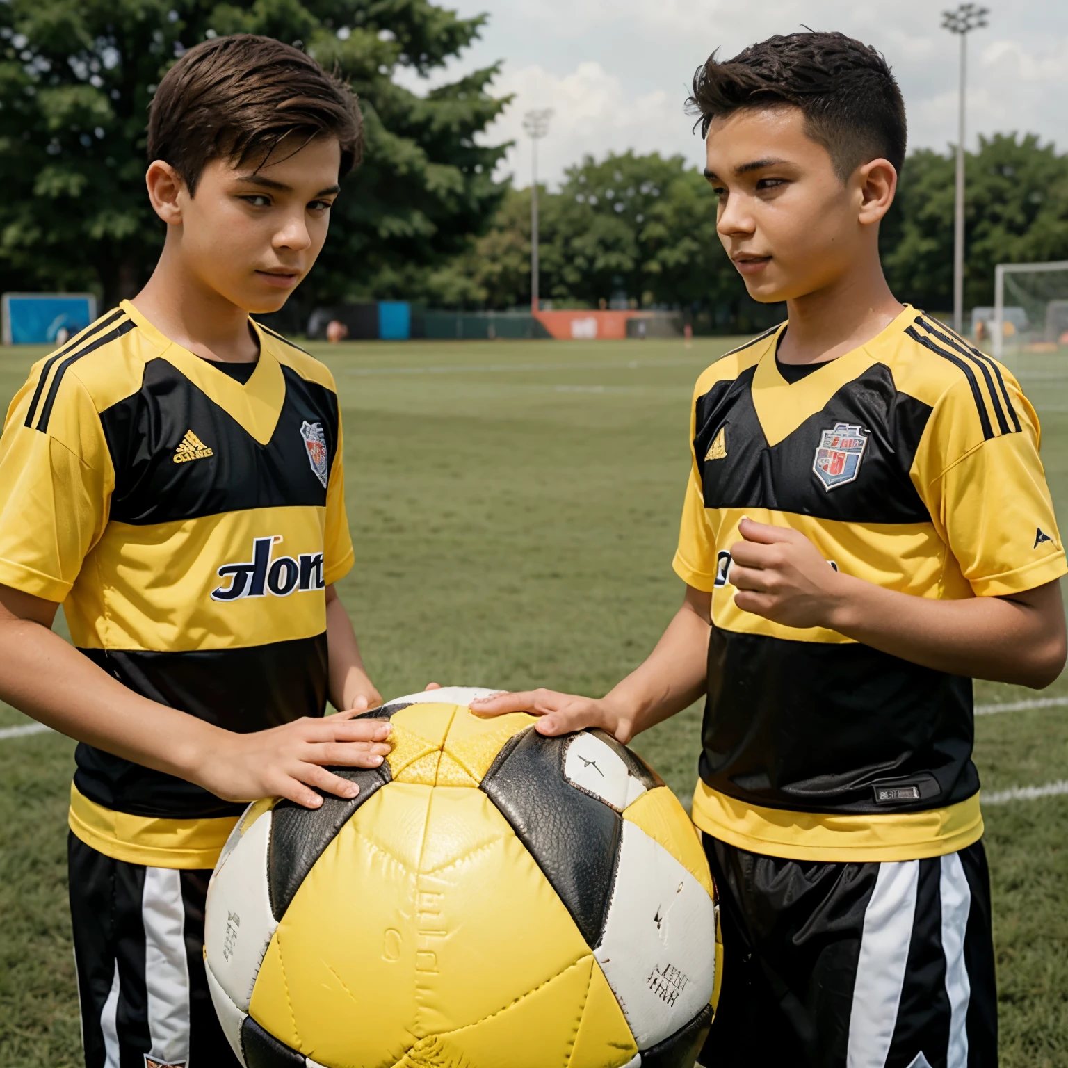 Two boys plannig foodball