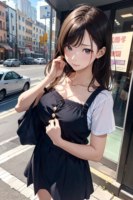 Best Quality, masutepiece, 超A high resolution,A cute woman who is confused after dropping coins from her wallet