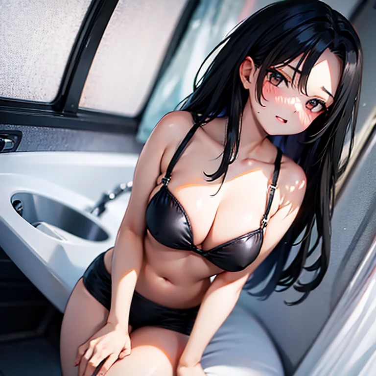 Black hair, large breasts, sexy, black bikini