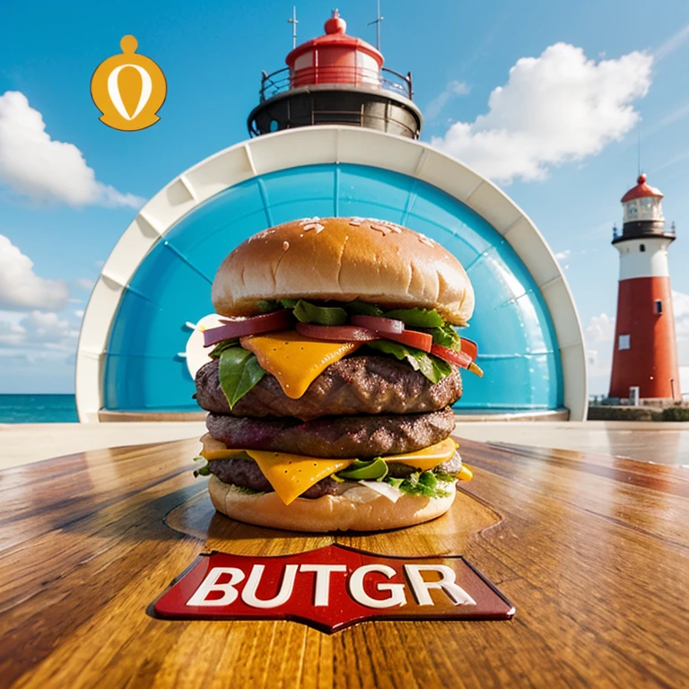 Create a retro burger logo with a lighthouse