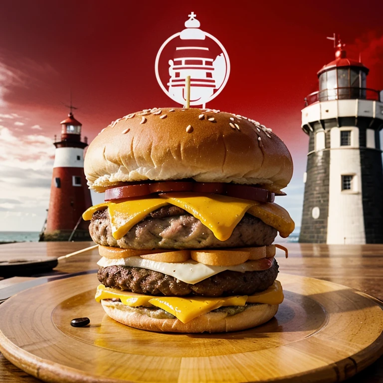 Create a retro burger logo with a lighthouse