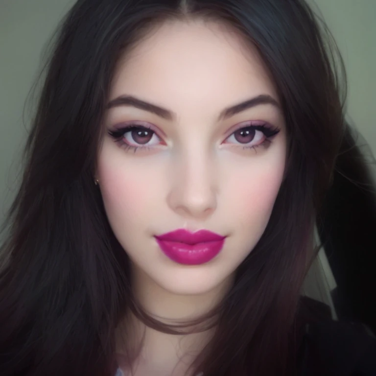 a close up of a woman with long hair and a pink lipstick, portrait sophie mudd, pink lips, sexy face with full makeup, close up face, stunning closeupheadshot, dark lipstick, pink lipstick, dark hair and makeup, inspired by Ksenia Milicevic, deep red lips, full - face close - up portrait, lips wide parted