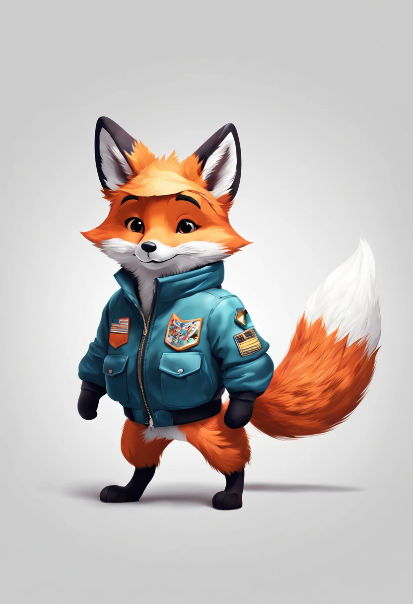 cute fox with colorful thread on the back of flight jacket, intricate, (best quality, masterpiece, Representative work, official art, Professional, unity 8k wallpaper:1.3)