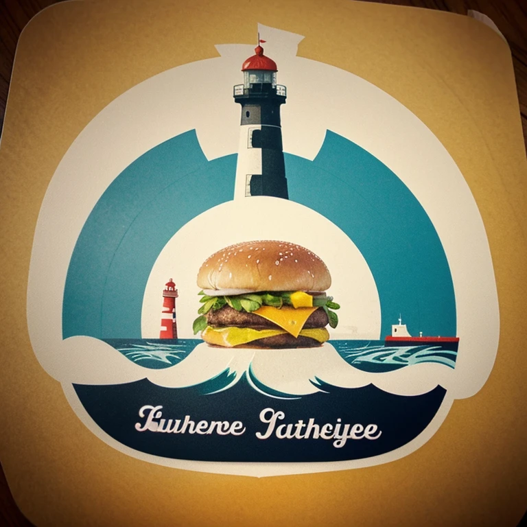 Create a retro logo with a lighthouse. With the lighthouse and the burger in evidence