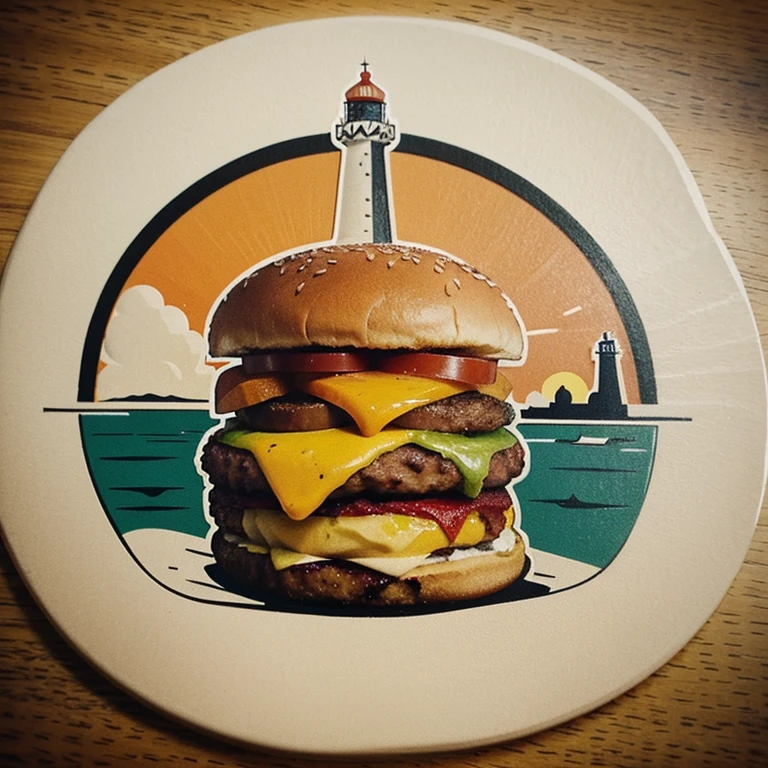 Create a retro logo with a lighthouse. With the lighthouse and the burger in evidence