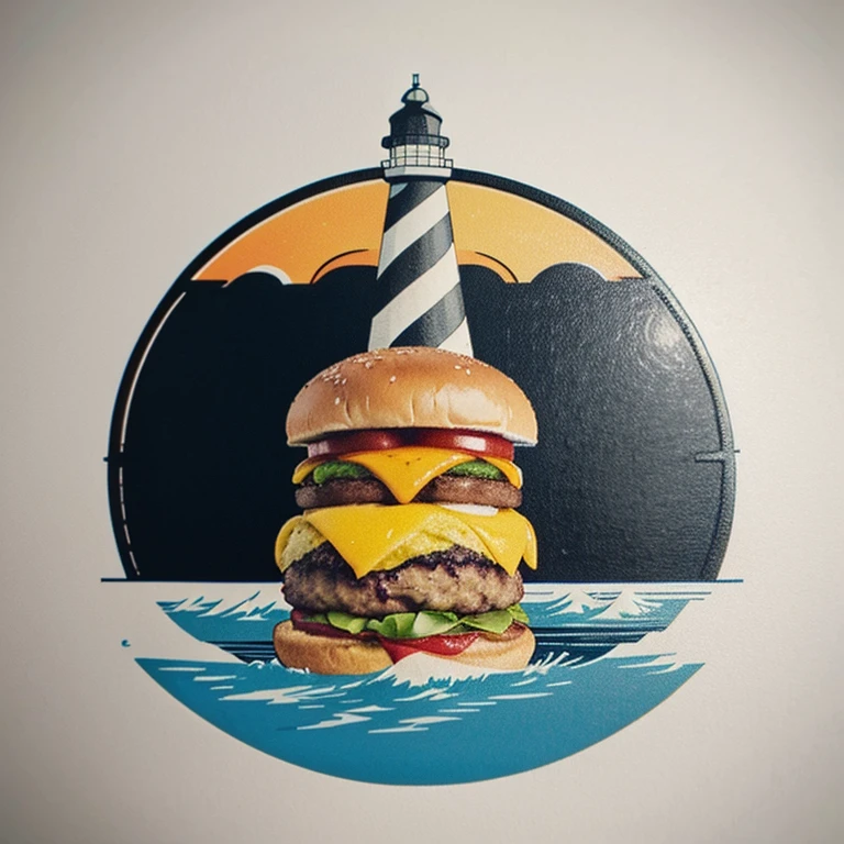 Create a retro logo with a lighthouse. With the lighthouse and the burger in evidence