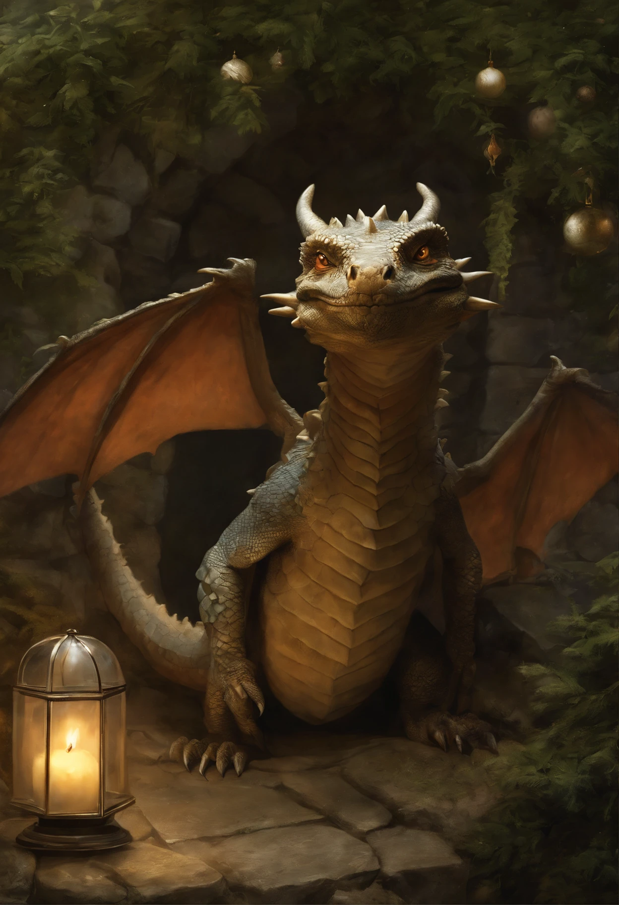 真实感, Fantastic tale, John Tolkien style, Christmas style, Small painting by Jean-Baptiste Monge, ass egg, dragon eggs, baby dragons, Little Dragons, dragon children, huge christmas tree, dragons under the tree, garlands of stars,christmas night, The stars are shining, realistic fantasy illustration, dragon art, D&d Commission Art Dragon, anthro dragon art, European Dragon, Portrait of a Dragon, Tarragon Vore Art, Anthropomorphic dragon, Ultraterrestrial Dragons, Fantasy role-playing game....., book illustration ,The city, megalopolis, city trail, big house, glass skyscraperJean-Baptiste Monge, anthropomorphic --ar 2:3 --testp -optimistic;