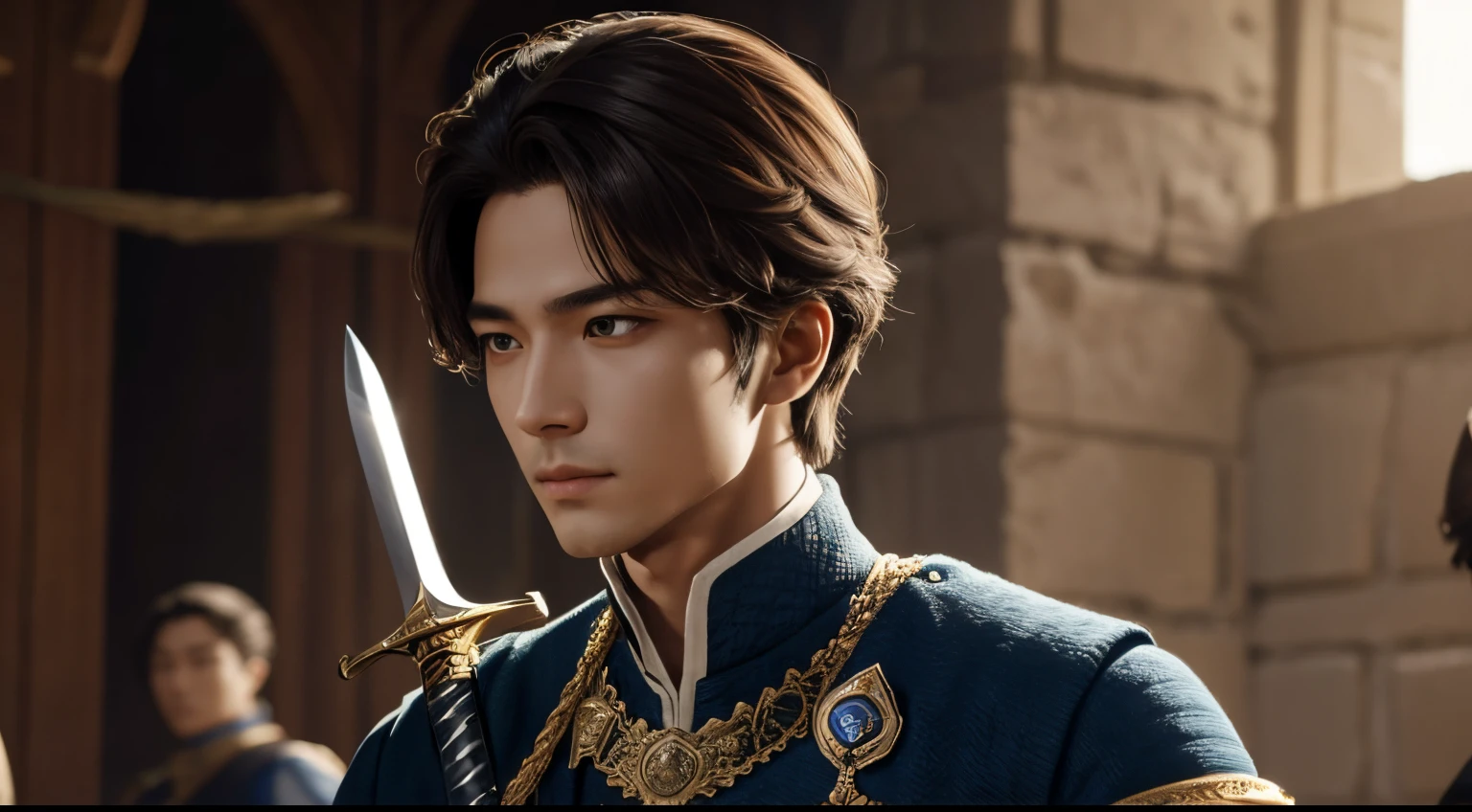 handsome and brave prince nobleman with a bright shining sword
