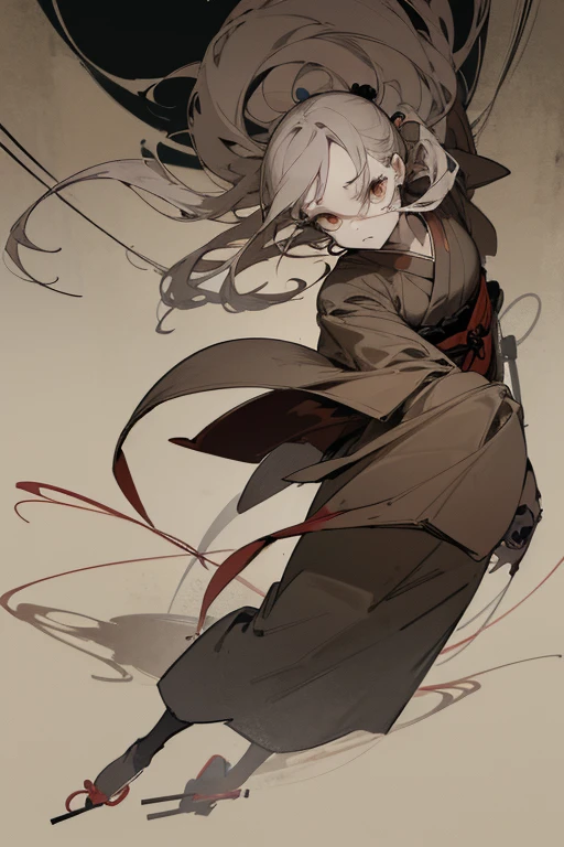 (Line drawing drawing style illustration), (rough sketch), (full body), (Outline warm color), (eerie), ((Maine is a monster)), (Japanese painting), Dark atmosphere, horror factor, personification of junk, Mysterious Variants, spooky look, doll-like face, Japanese style tool, crazy face, looks like a person, ((masterpiece)), ((high resolution)), ((super delicate)), ((8k)), (Distinctive hair style), (Creative accessories), (individualistic atmosphere), eerie worldview, Japanese Monsters, (Scenes of battle with monsters)