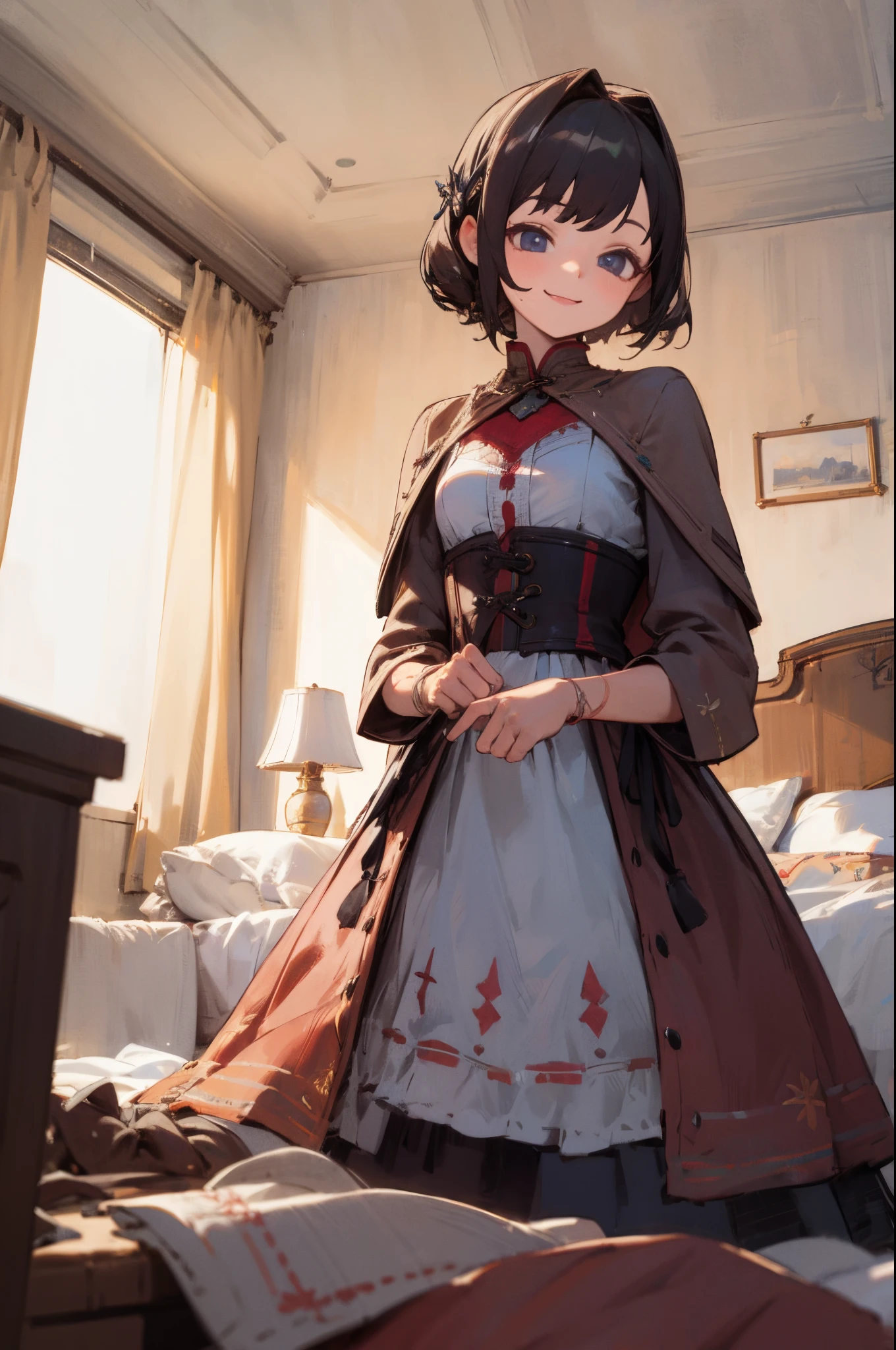 (indoor, bedroom), 1girl, BREAK, (sewing, Embroidery), (smile), masterpiece, best quality, 8k, perfect anatomy