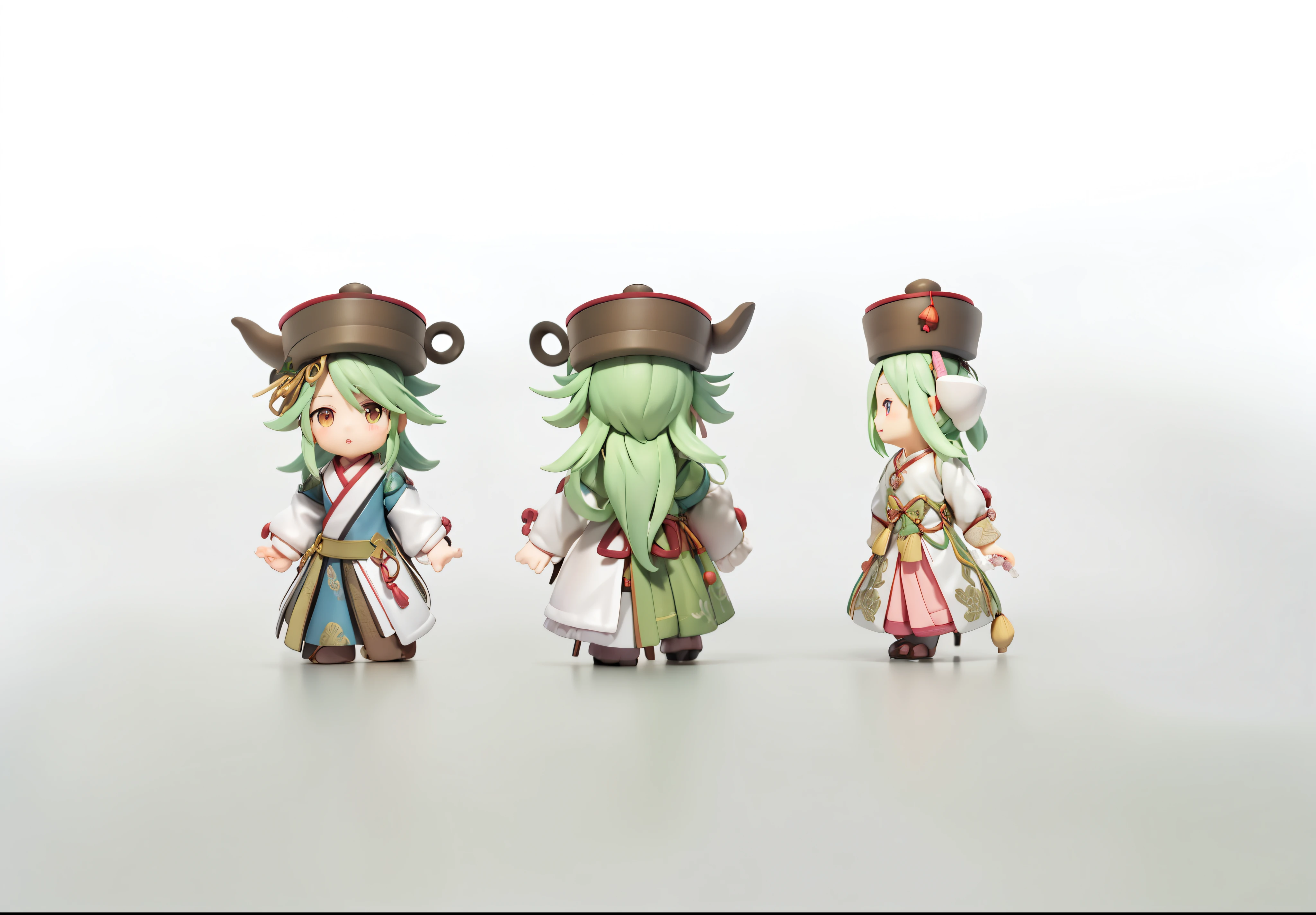 Three people wearing traditional Chinese clothes、character wearing teapot hat, Ambitious character, Rune Factory 5 art style, Based on the character of Haggis, [ character  design ], Game character design, a scene from, Maple Leaf Story style, high quality character design, Maple Leaf Story Character Art, To this + concept-art, corner draft, character  design, cute character, change，Drop your hands and make fists
