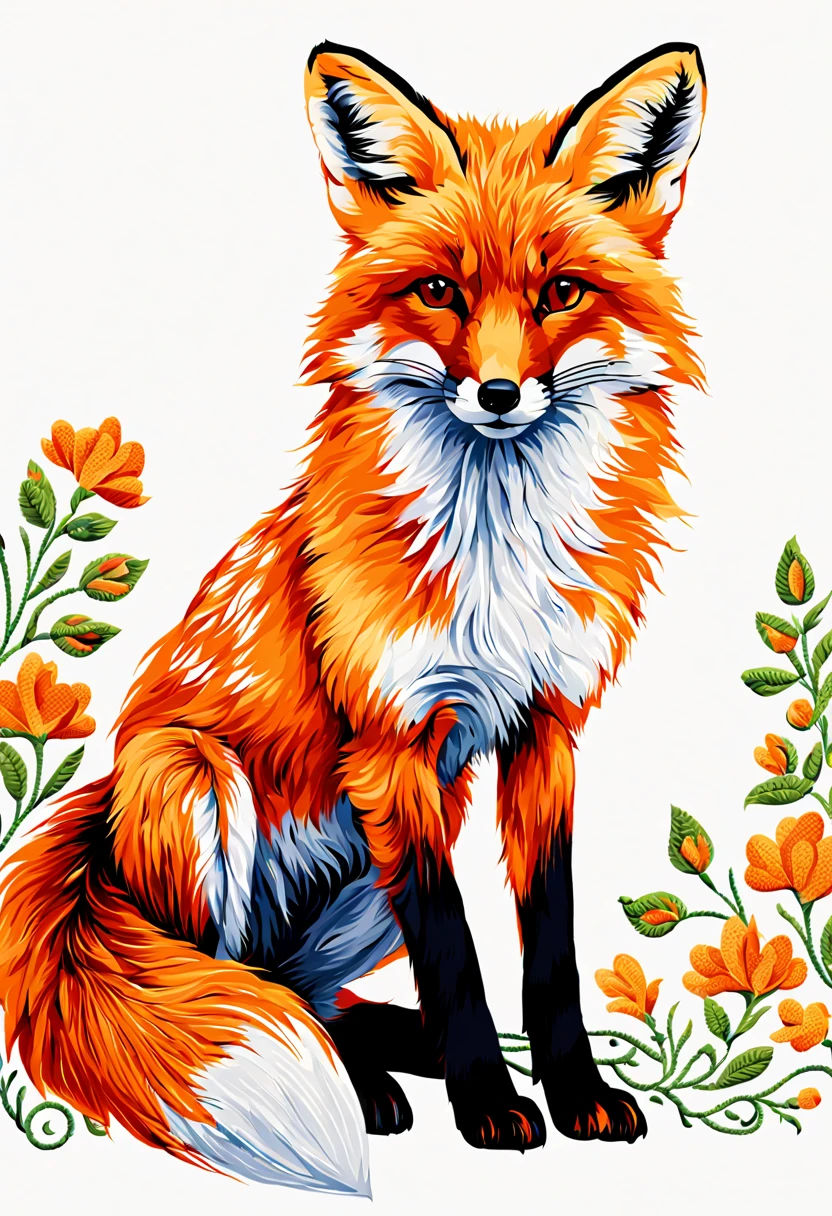 cute fox, needle embroidery on silk, flat vector art, vectorial art, intricate, (best quality, masterpiece, Representative work, official art, Professional, unity 8k wallpaper:1.3)
