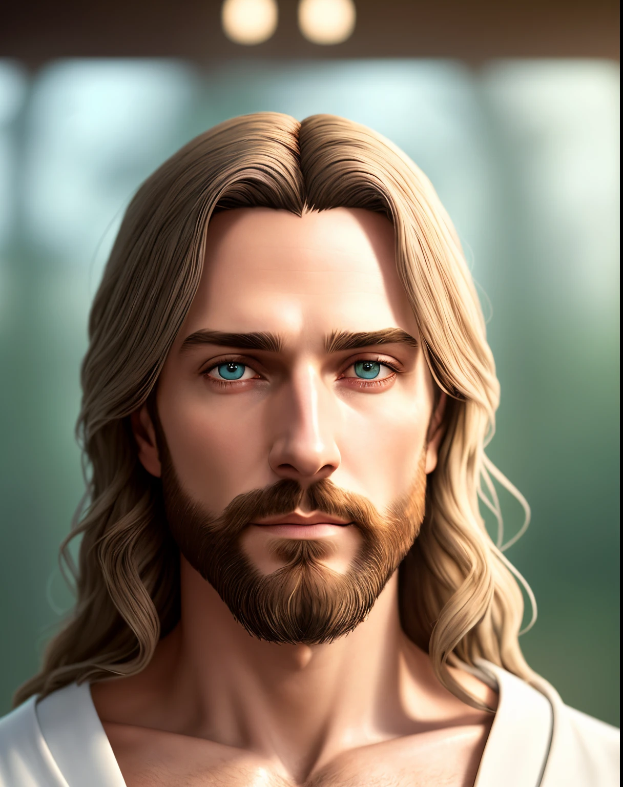 (symmetry),centered,a ((close)) up portrait,(Jesus),a very thin white man with long hair and a beard,wearing a long white robe,35mm,natural skin,clothes detail, 8k texture, 8k, insane details, intricate details, hyperdetailedhighly detailed,realistic,soft cinematic light,HDR,sharp focus, ((((cinematic look)))),intricate, elegant, highly detailed