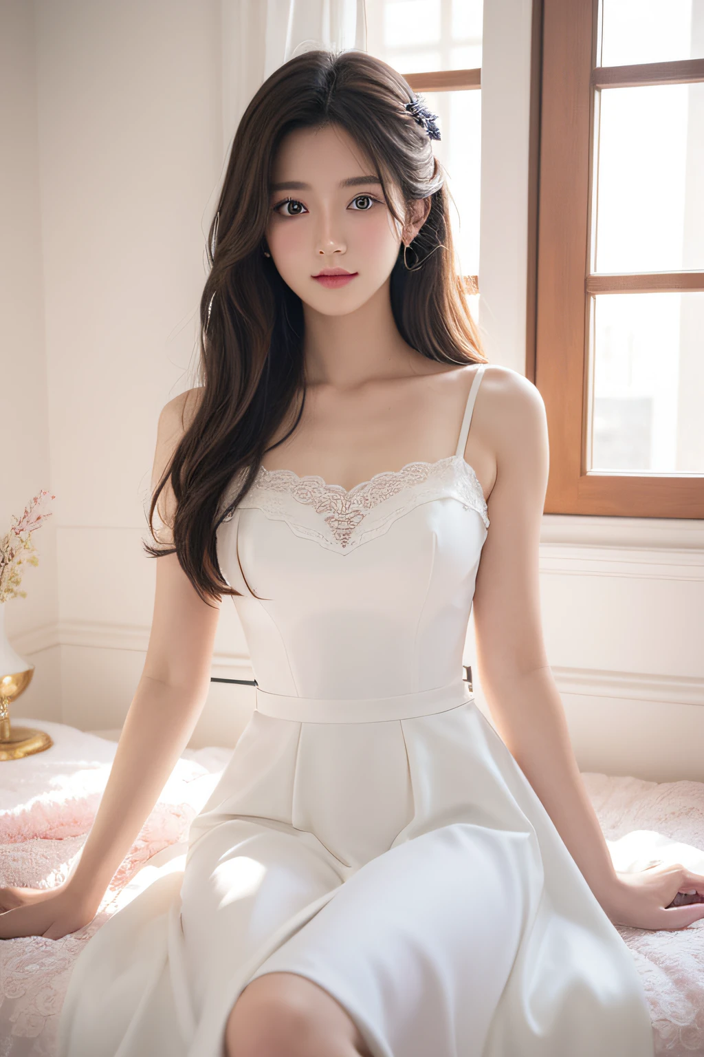 highest quality,tmasterpiece,is a perfect face,Anime shoujo,interior scenes,white dresses