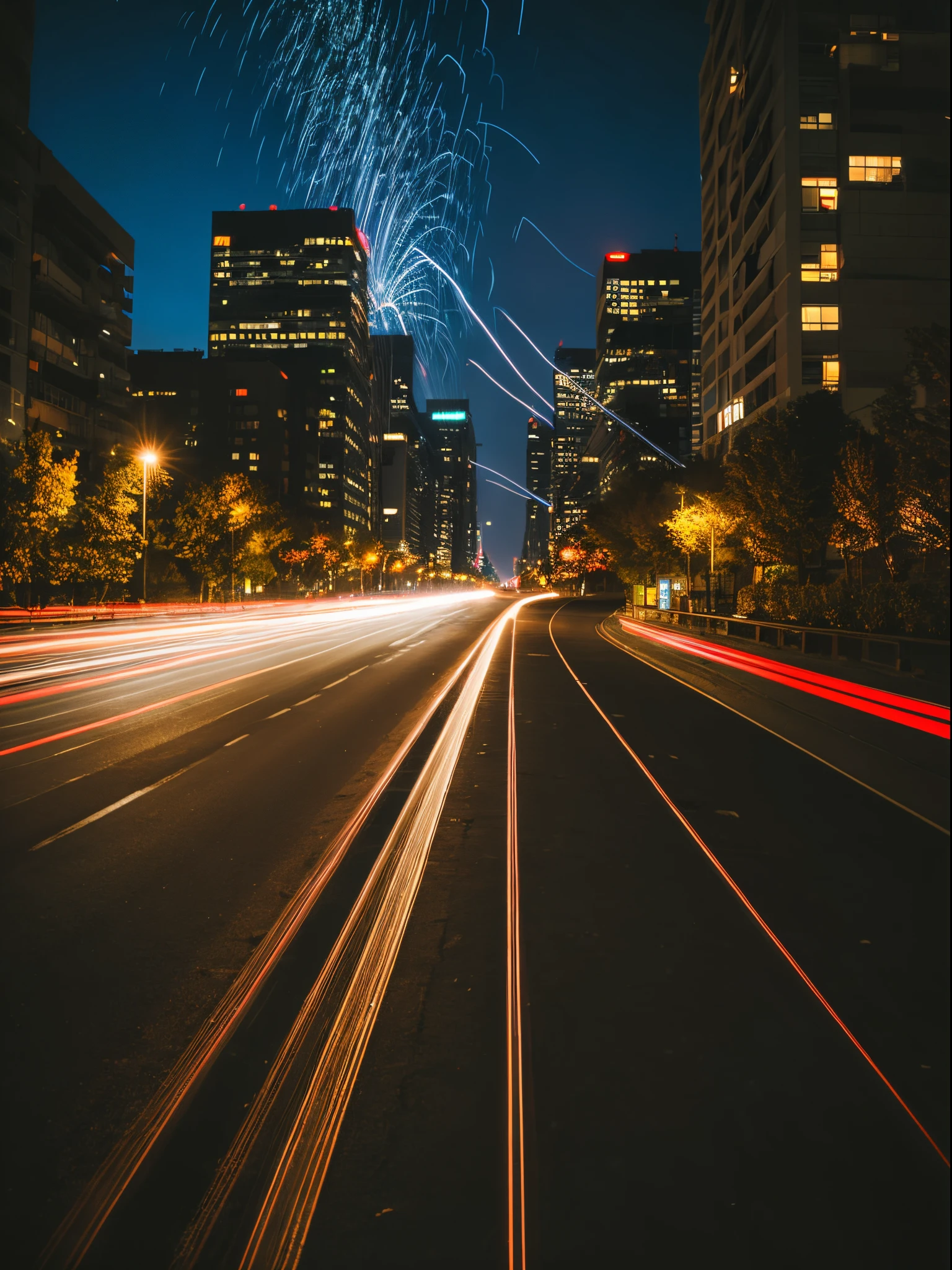 (light trail photography:1.3), (car taillights), many tail light lines, (tail light line art), winding Urban road:1.3, camera in manual mode, ND16 filter, F/8, ISO100, (150 seconds long exposure), Photographed from above, breathtakingly beautiful lights, complex, (Masterpiece), (Best Quality), (Ultra high Detailes), (Photorealistic:1.3)
