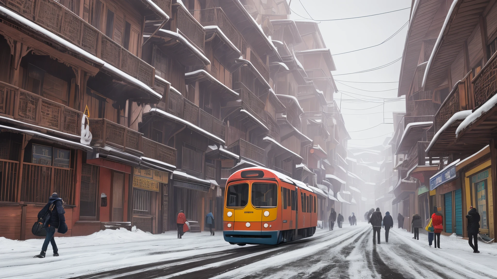 Early in the morning, heavy snow, city streets, people wearing thick down coats hurrying past, white smoke curling up in the cold wind (Modern Southwest China big city cold winter life title). Pixar 3D animation, pen cartoon, clean picture, exquisite picture, rich details, bright colors, Disney film sense, ray tracing , Octane Render, Cinema 4D, HDR, 4K, --auto --s2