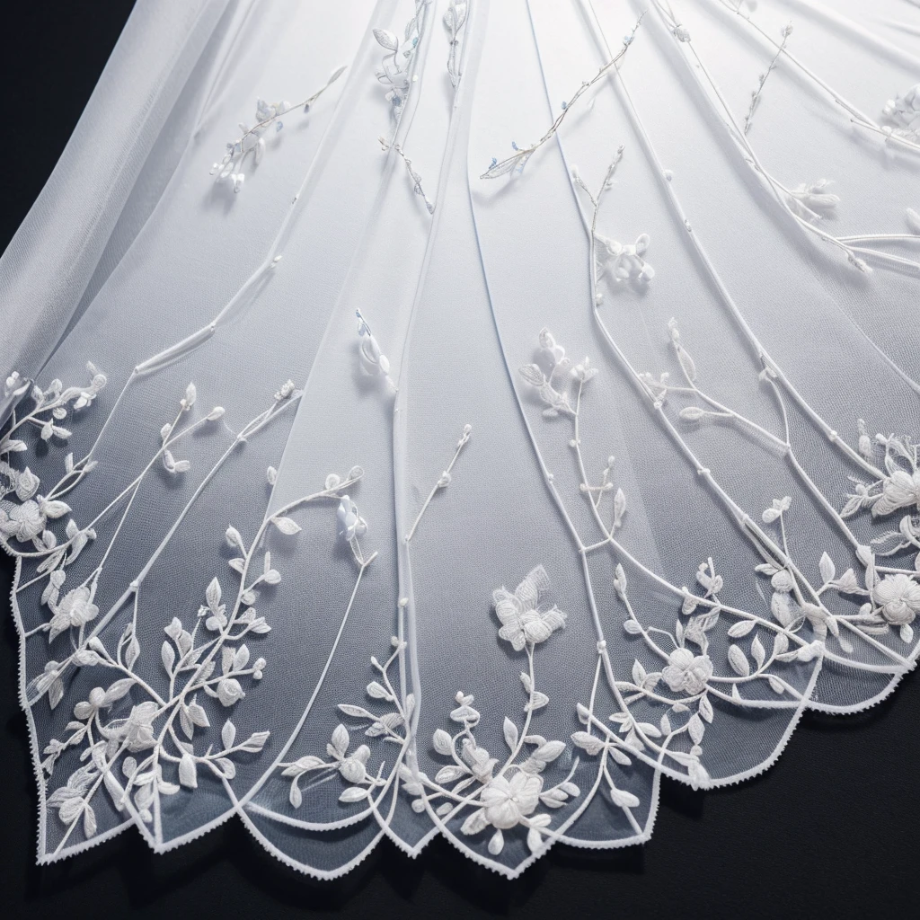 Best quality，EXTREMELY CLEAR，Super refined，super complex，Transparent pure white tone，Pure  thread embroidery，clear crystal embroidery，clear crystal embroidery，Flat background texture material with unique rigorous dense  lines
