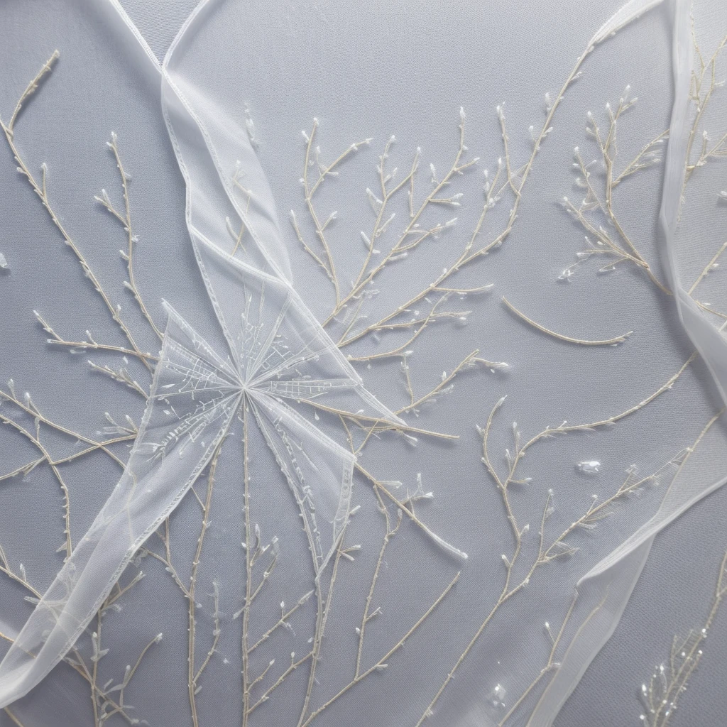 Best quality，EXTREMELY CLEAR，Super refined，super complex，Transparent pure white tone，Pure  thread embroidery，clear crystal embroidery，clear crystal embroidery，Flat background texture material with unique rigorous dense  lines
