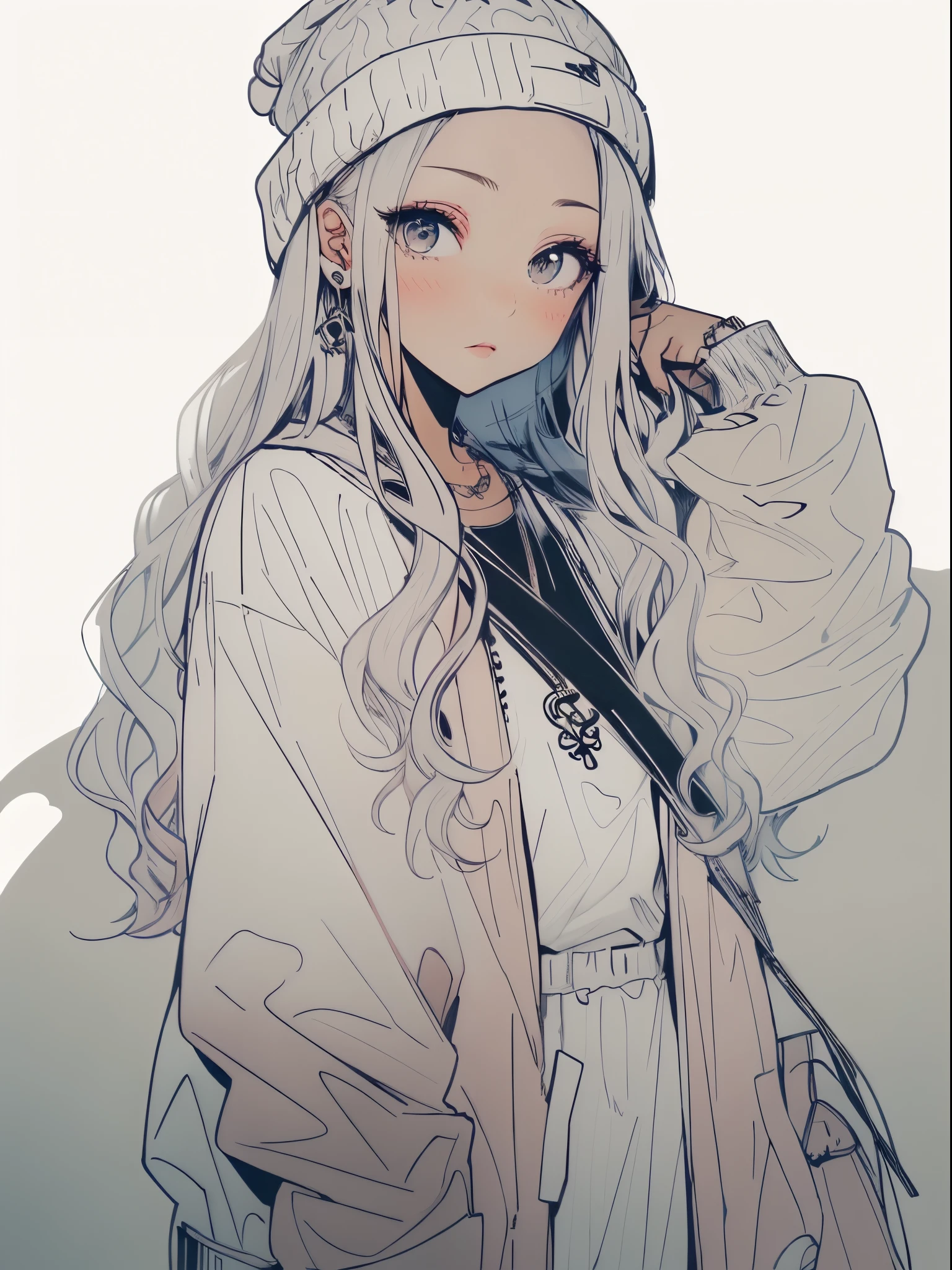 a drawing of a girl with long hair and a hat, beautiful line art, perfect lineart, clean lineart, line art!!, anime girl with long hair, black and white manga style, clean anime outlines, thick black lineart, extremely fine ink lineart, thick line art, bold lineart, anime style drawing, thick lineart