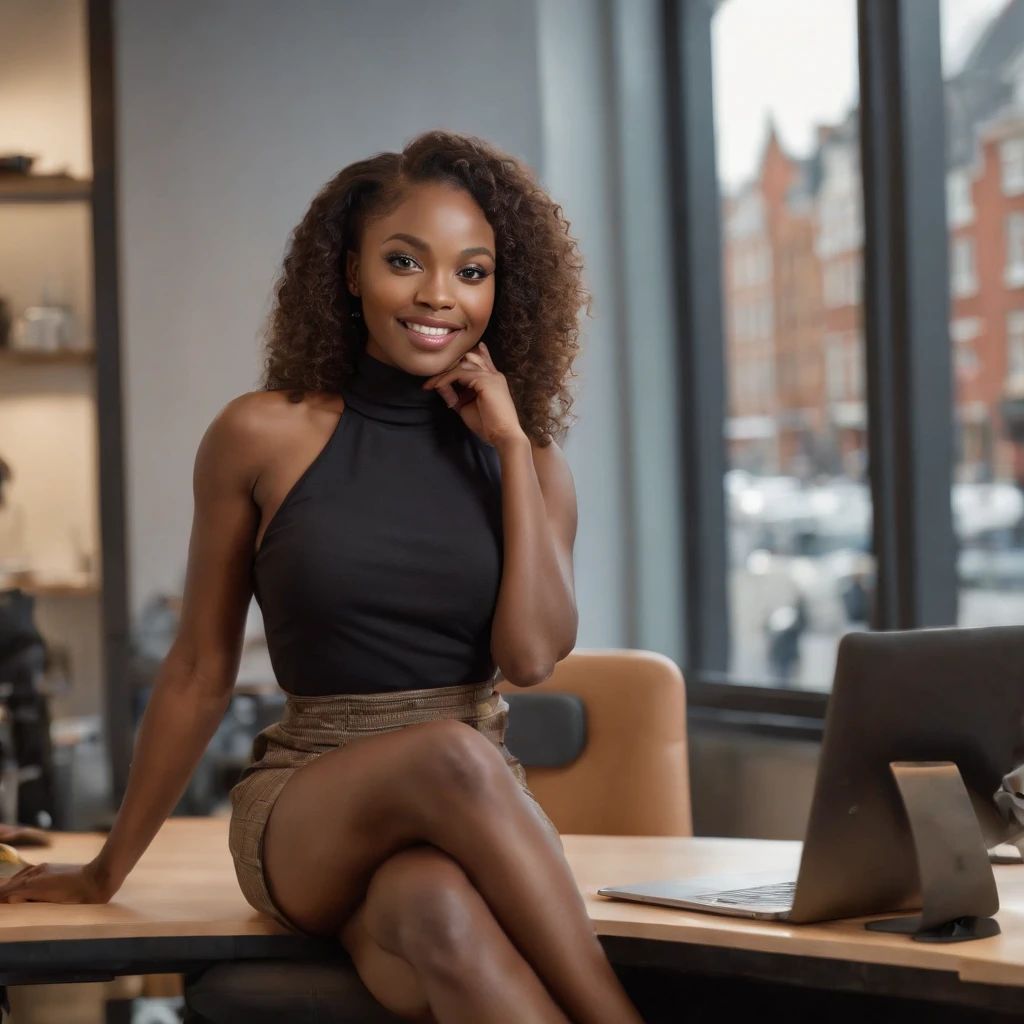 ((Dark African skin, Very deep ebony skin)), ((Its beauty undeniable)), ((Excited cute face)), ((Hyper detailed perfect eyes,)), ((pose mignonne)), ((Langue sortie)), ((Seductive )), sexy, ((beige warm turtleneck, jeans, office, sitting behind desk)), ((Afro ponytail with long African curly hair,)), (( peau)), ((debout, vue de face)), ((toucher ses propres jambes dans une pose sexy)), ((The Hague, office, work, sitting behind desk , Ville publique, people in the background)), ((doing groceries)), Sharp Focus CGI, photoreallistic, High detail, Realstic, Masterpiece, absurdes, Best quality, Hdr, High quality, high-definition, Extremely detailed, 8k wallpaper, Intricate details, 8K UHD, Full-HD, (photo realist:1.2), contraste, intense illumination, lighting cinematic, natural lighting, veilleuse, Nuit, Illumination globale, Laughing out loud, a la piscine African women、Female sexy, the hague