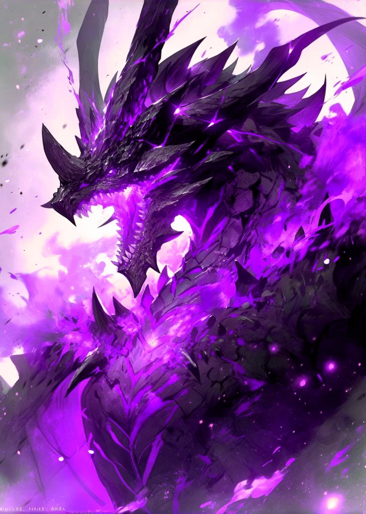 purple dragon with black wings and purple background, Fogo roxo ao redor da Magic Arena, colossal dragon as background, epic dragon, epic fantasy HD art style, arte oficial altamente detalhada, purple glowing core in armor, Epic Fantasy Digital Art Style, Epic fantasy art style, Alduin, d&d commision art dragon, art of dragon, legendary dragon, Tarragon Vore Arte