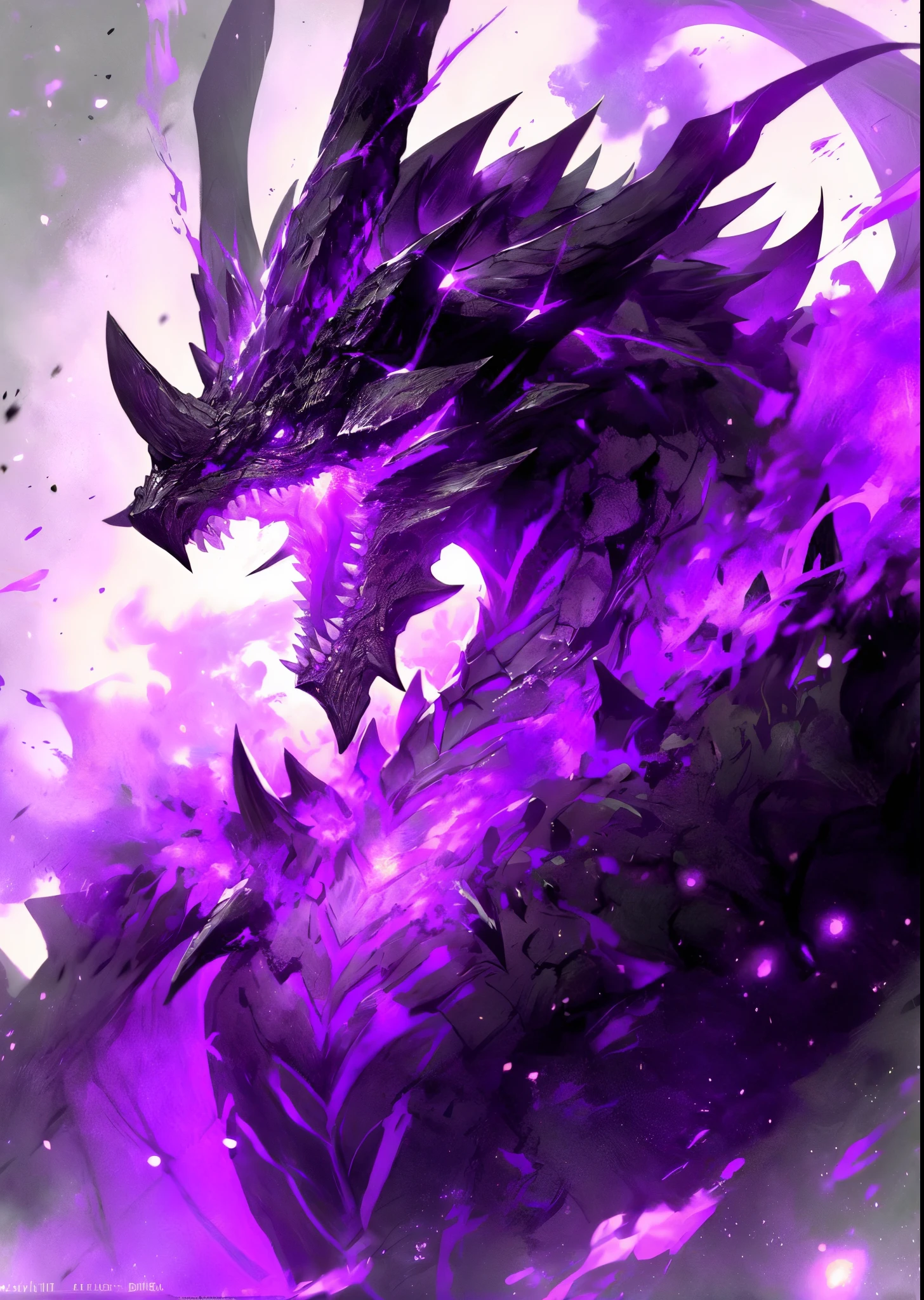 purple dragon with black wings and purple background, Fogo roxo ao redor da Magic Arena, colossal dragon as background, epic dragon, epic fantasy HD art style, arte oficial altamente detalhada, purple glowing core in armor, Epic Fantasy Digital Art Style, Epic fantasy art style, Alduin, d&d commision art dragon, art of dragon, legendary dragon, Tarragon Vore Arte