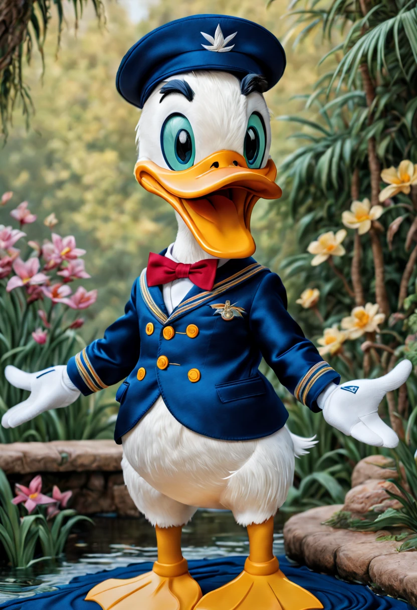 (best quality,4k,8k,highres,masterpiece:1.2),ultra-detailed,(realistic,photorealistic,photo-realistic:1.37),Embroidering Donald Duck on Silk,The embroidery is so lifelike that it seems as if Donald Duck has come to life on the silk canvas. The silk fabric itself is of the highest quality, with a smooth and glossy texture that enhances the overall visual appeal. The embroidery is done with utmost precision, ensuring that every stitch is perfectly placed, resulting in an artwork that is both visually pleasing and meticulously crafted. The colors used in the embroidery are vivid and vibrant, bringing Donald Duck to life in a burst of hues. His iconic blue sailor suit stands out with its rich shades of blue