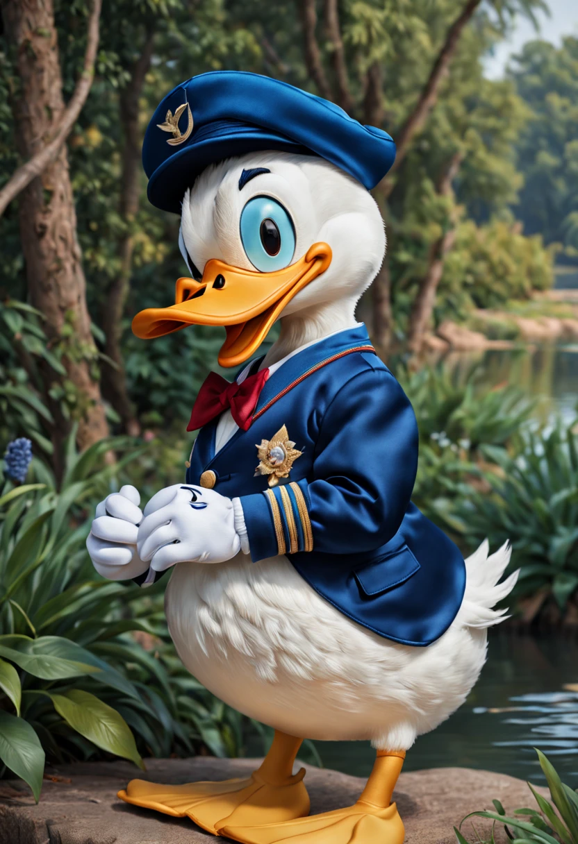 (best quality,4k,8k,highres,masterpiece:1.2),ultra-detailed,(realistic,photorealistic,photo-realistic:1.37),Embroidering Donald Duck on Silk,The embroidery is so lifelike that it seems as if Donald Duck has come to life on the silk canvas. The silk fabric itself is of the highest quality, with a smooth and glossy texture that enhances the overall visual appeal. The embroidery is done with utmost precision, ensuring that every stitch is perfectly placed, resulting in an artwork that is both visually pleasing and meticulously crafted. The colors used in the embroidery are vivid and vibrant, bringing Donald Duck to life in a burst of hues. His iconic blue sailor suit stands out with its rich shades of blue