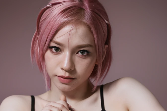 High Resolution Photo Girl Sakura Haruno, Pink Hair, Realistic, Ultra Detail, 75mm Lens,